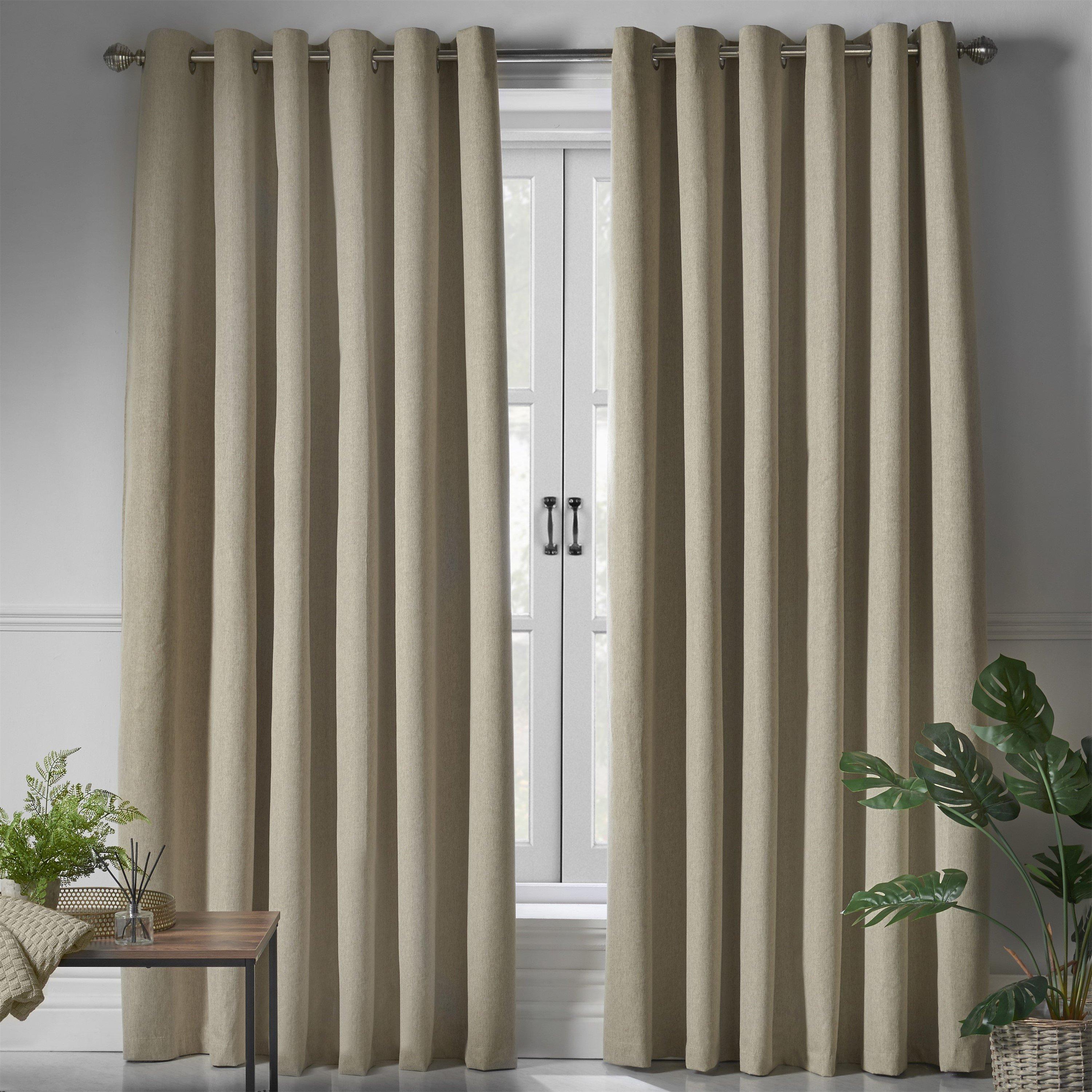 Beige - Alan Symonds - Blackout Linen Look Ring Top Eyelet Curtains - 1