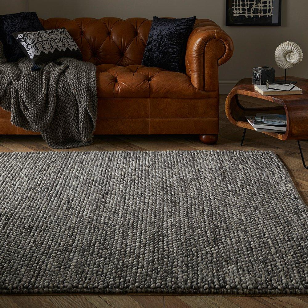 Grey - Esselle - Delilah Mottled Wool Pebble Grey Rug 200x290cm - 6