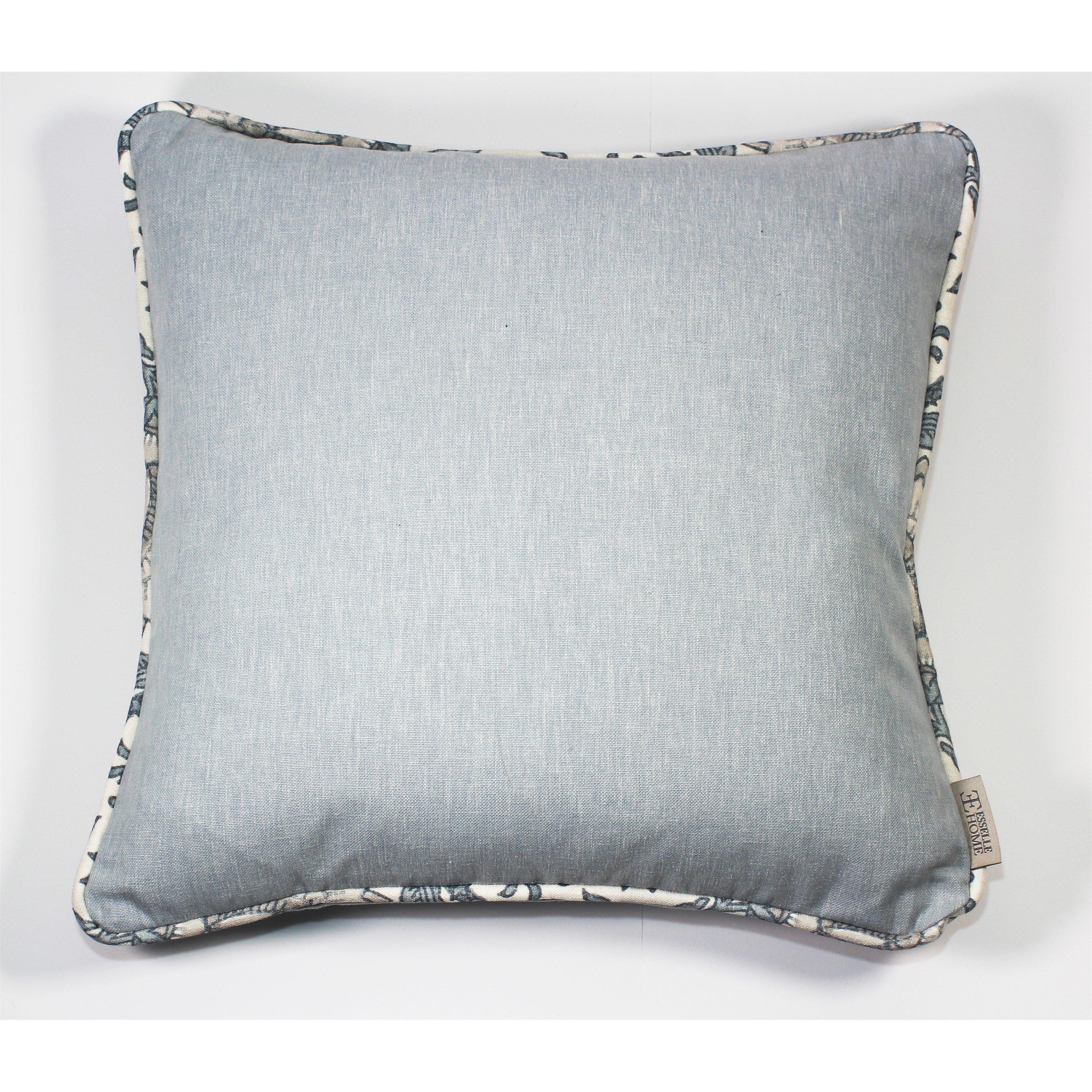 Blue - Esselle - Eden Plain/Nima Floral Soft Blue Cushion - 1