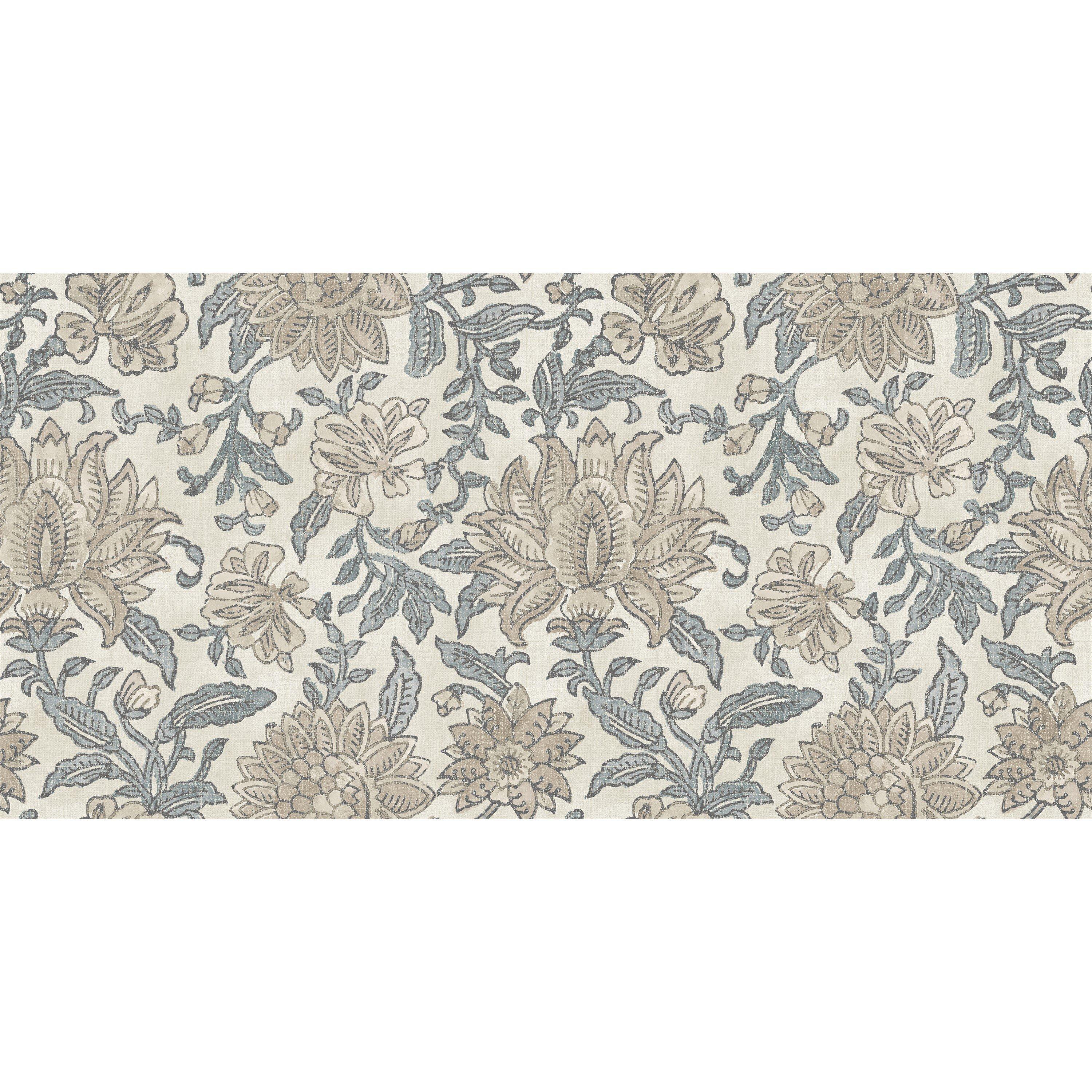 Blue - Esselle - Eden Plain/Nima Floral Soft Blue Cushion - 3