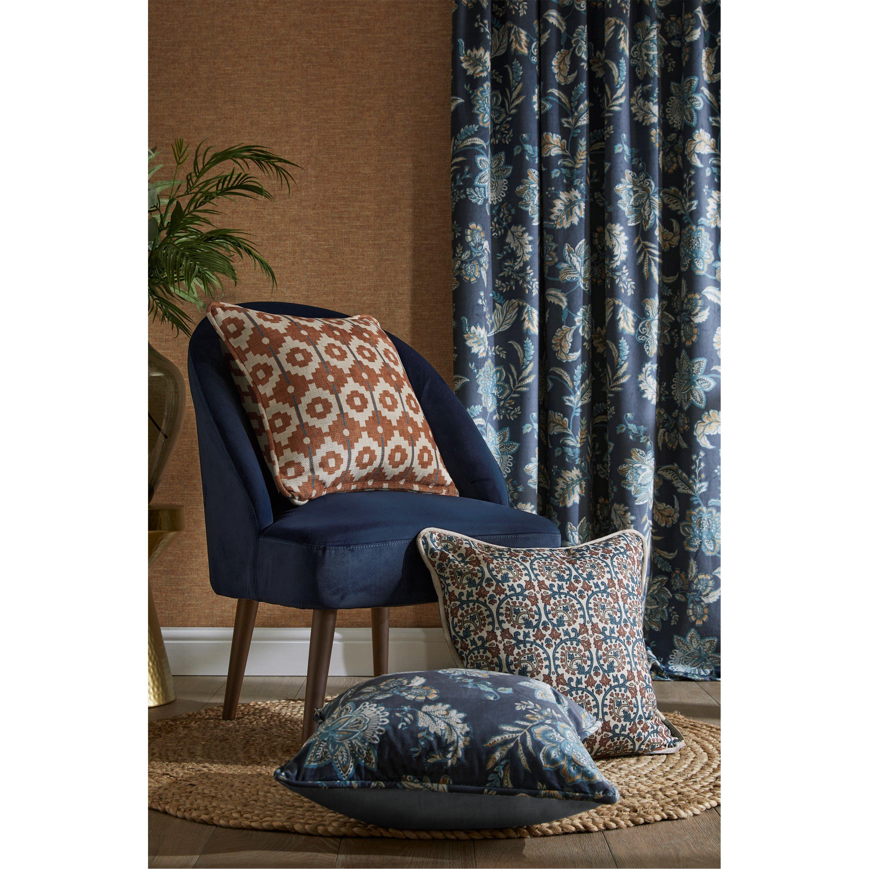 Navy - Esselle - Kashmir Jacobean Navy/Teal Cushion - 3