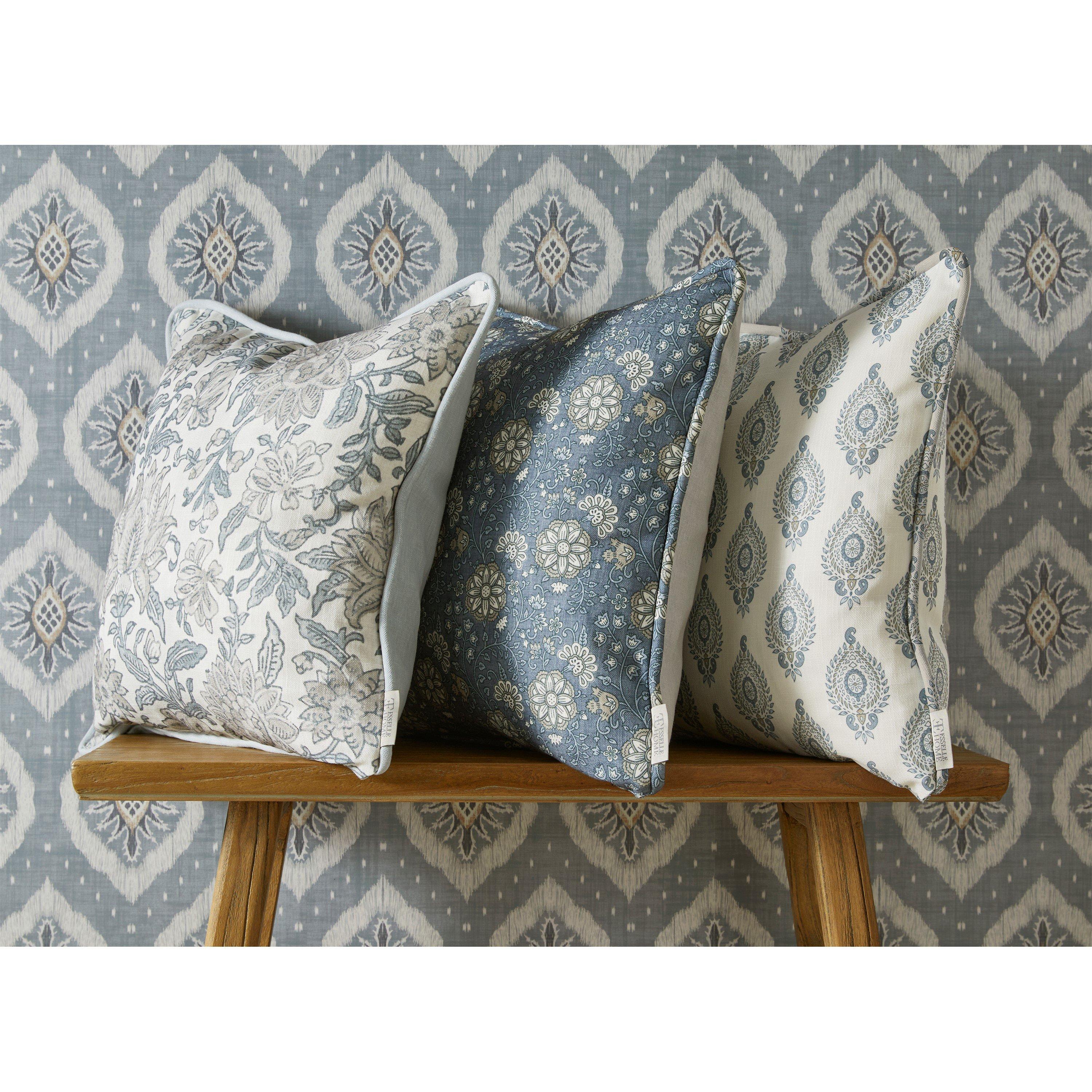 Neutral - Esselle - Nima Floral Taupe/Soft Blue Cushion - 3