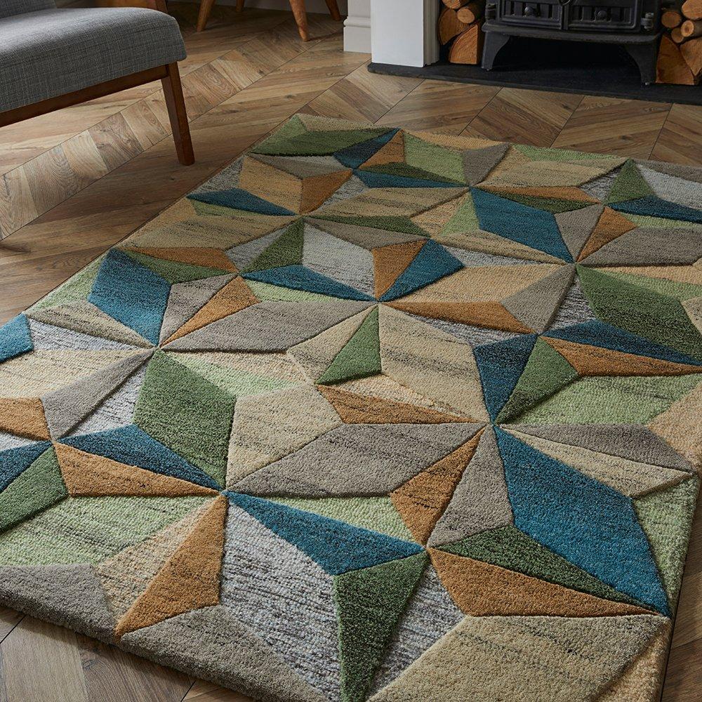 Multicoloured - Esselle - Radiant Lilianna Embossed Geo Wool Multi Rug - 4