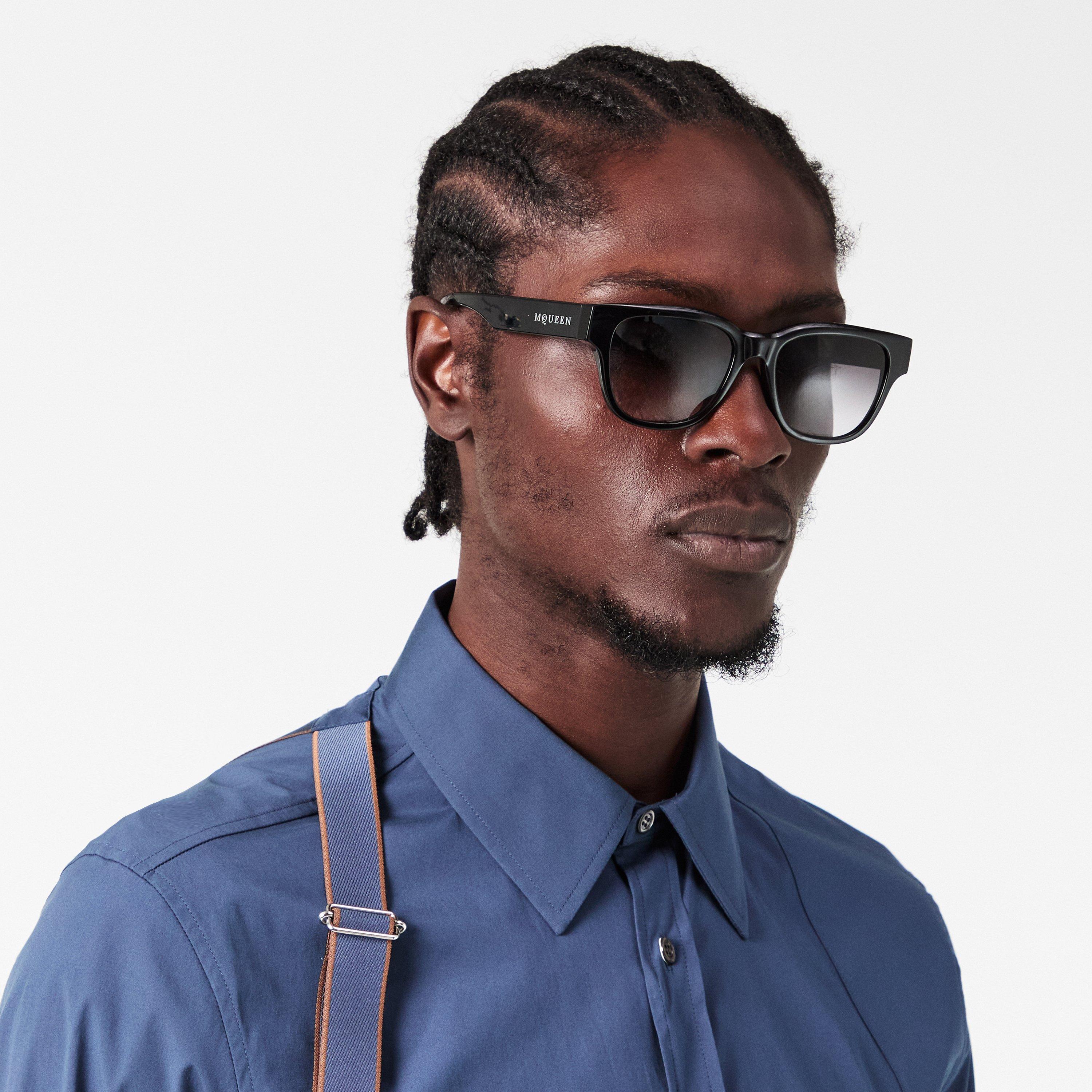 Black/Grey - Alexander McQueen - Men's Alex Rectangle Sunglasses - 3