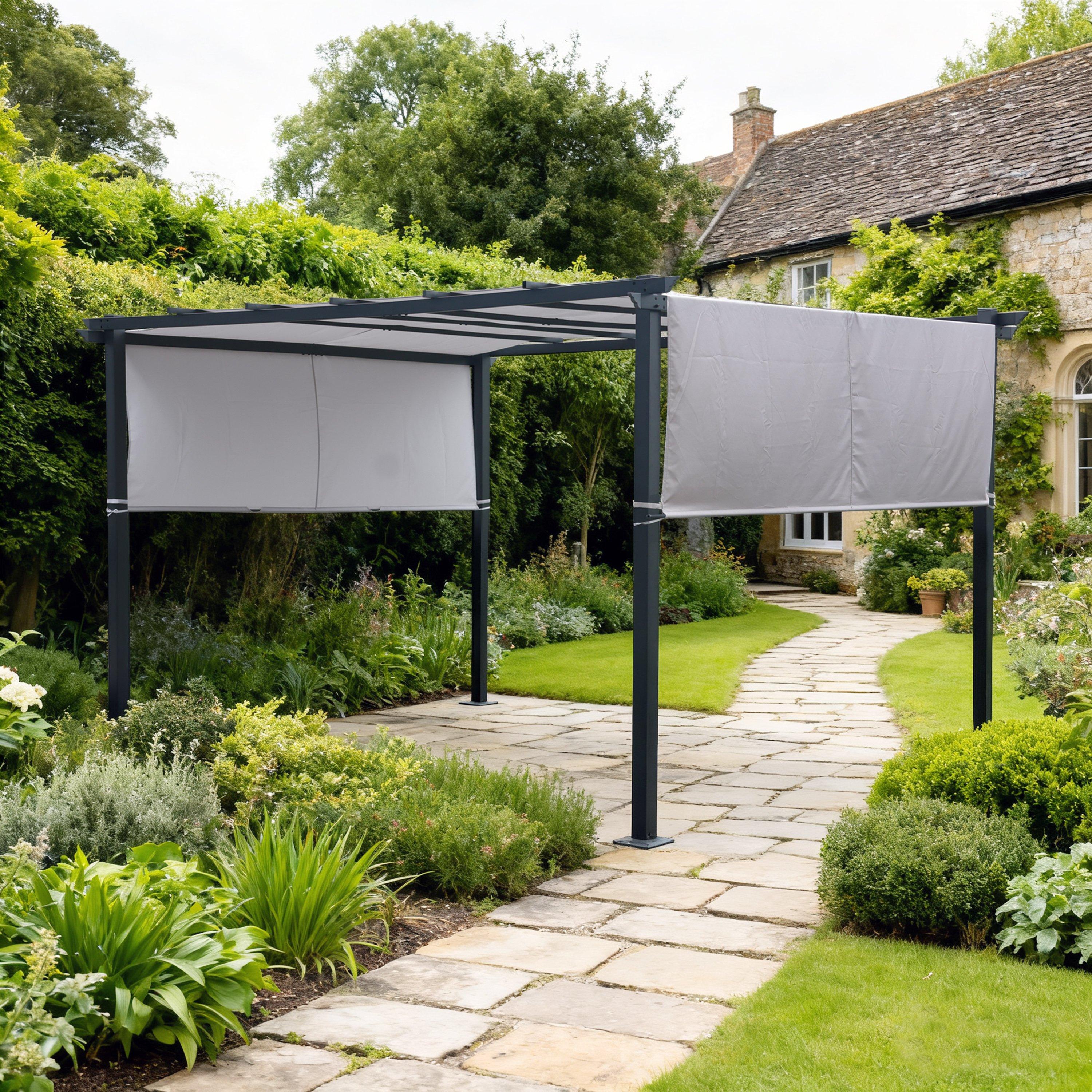Grey/Black - Linea - Modern Steel Frame Adjustable Weather Resistant Pergola - 1