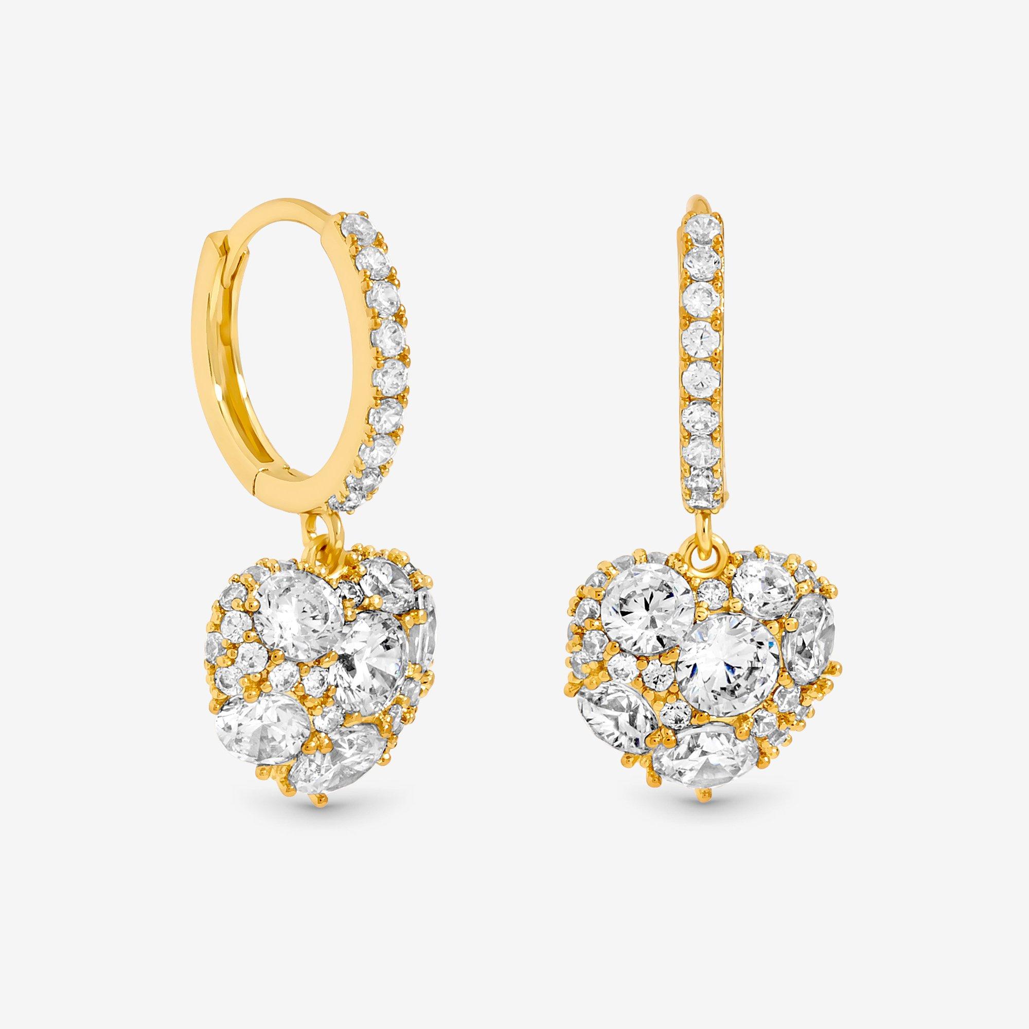 Gold - Jon Richard - Gold Plated CZ Pave Heart Earrings
