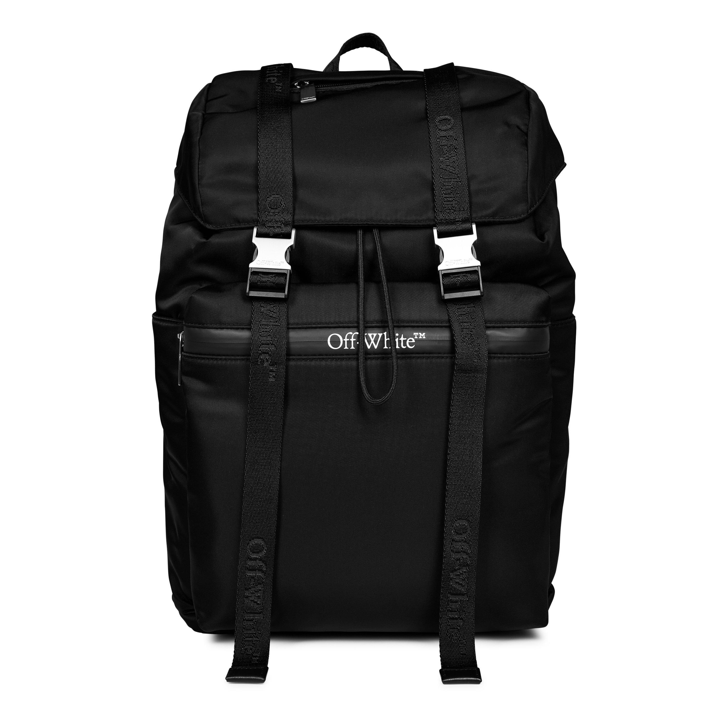 Black - Off White - Men's  Nylon Outdoor Flap Design Backpack - 1