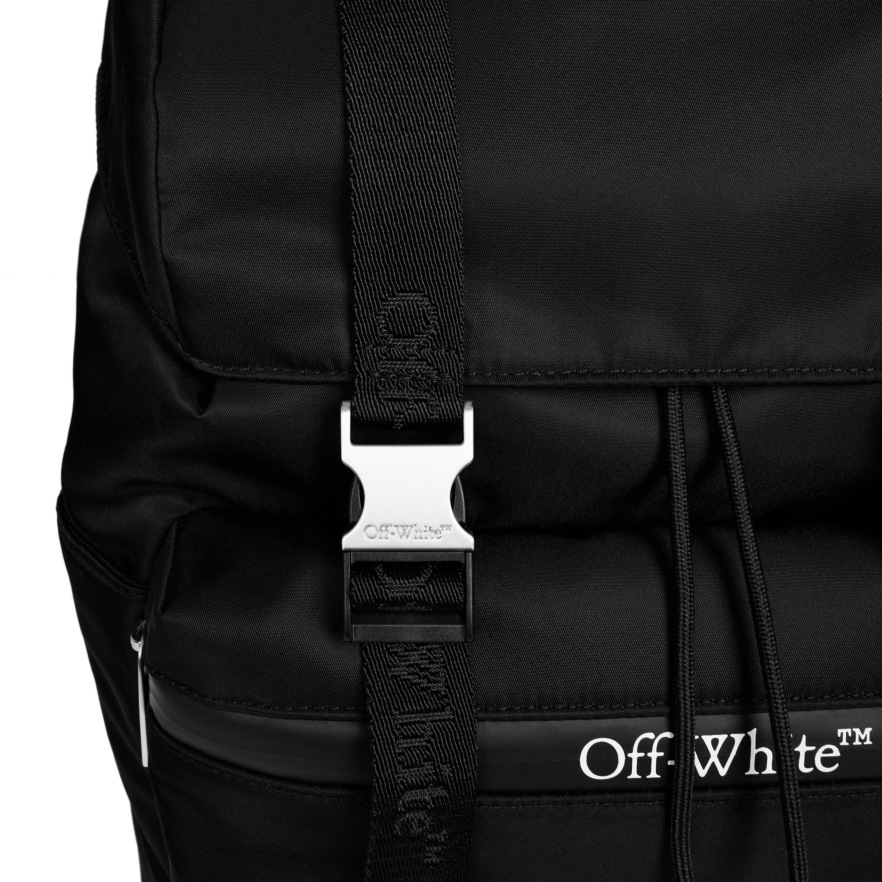 Black - Off White - Men's  Nylon Outdoor Flap Design Backpack - 3