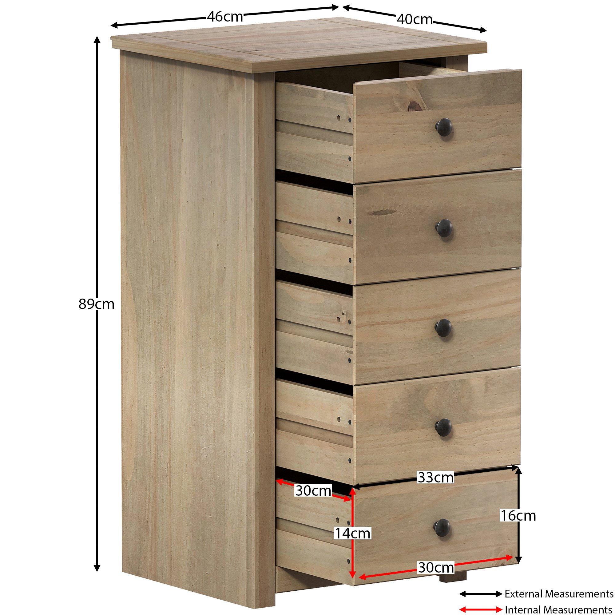 Pine - Lassic - Vida Designs Panama 5 Drawer Narrow Chest - 2