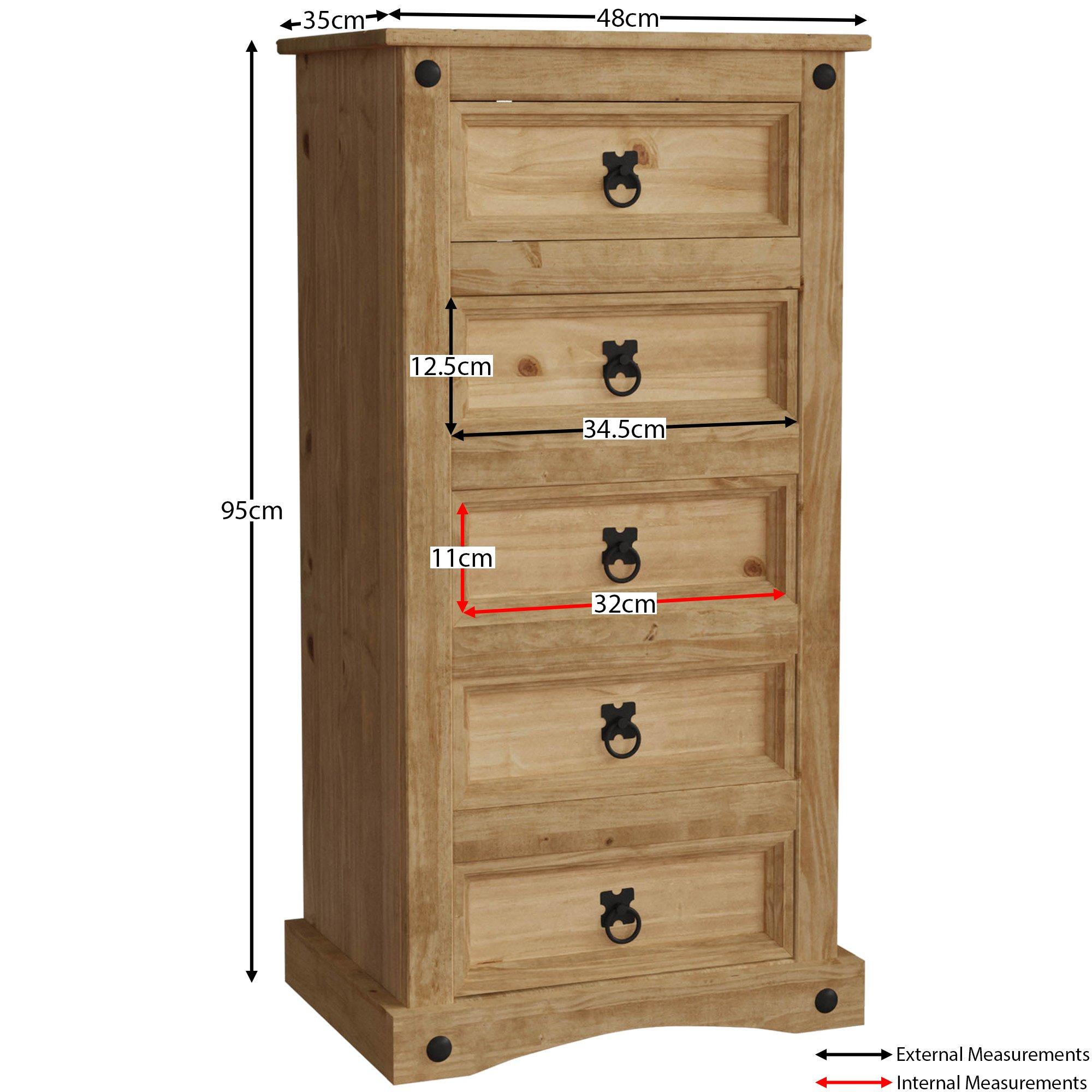 Pine - Lassic - Vida Designs Corona 5 Drawer Narrow Chest - 2