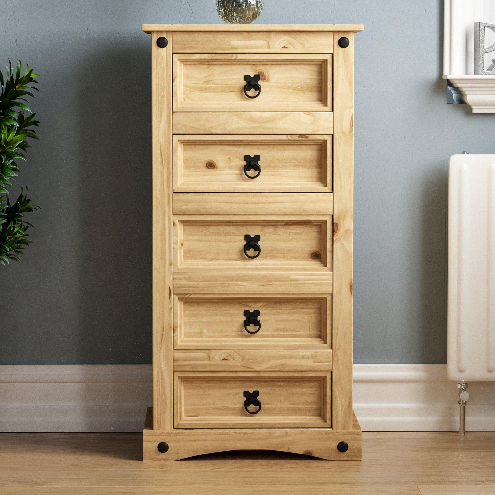 Pine - Lassic - Vida Designs Corona 5 Drawer Narrow Chest - 3