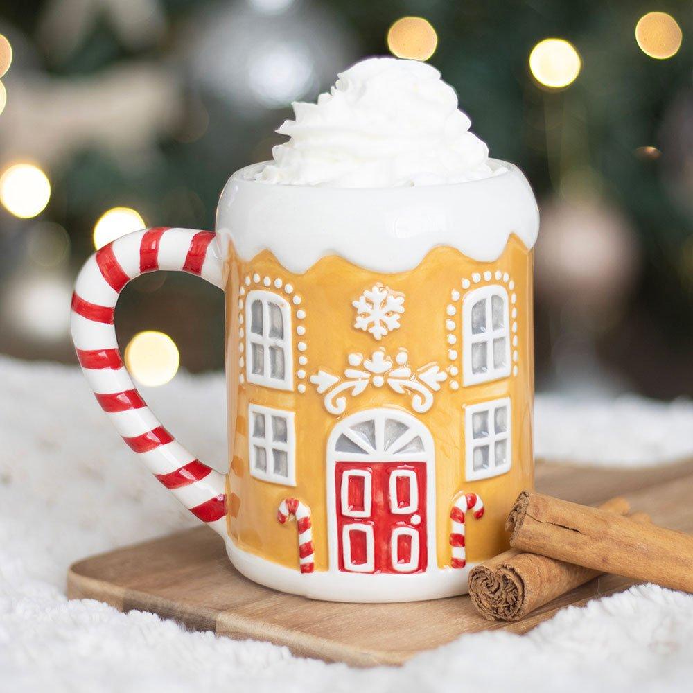 Something Different  Candy Cane Gingerbread House Mug - Brown