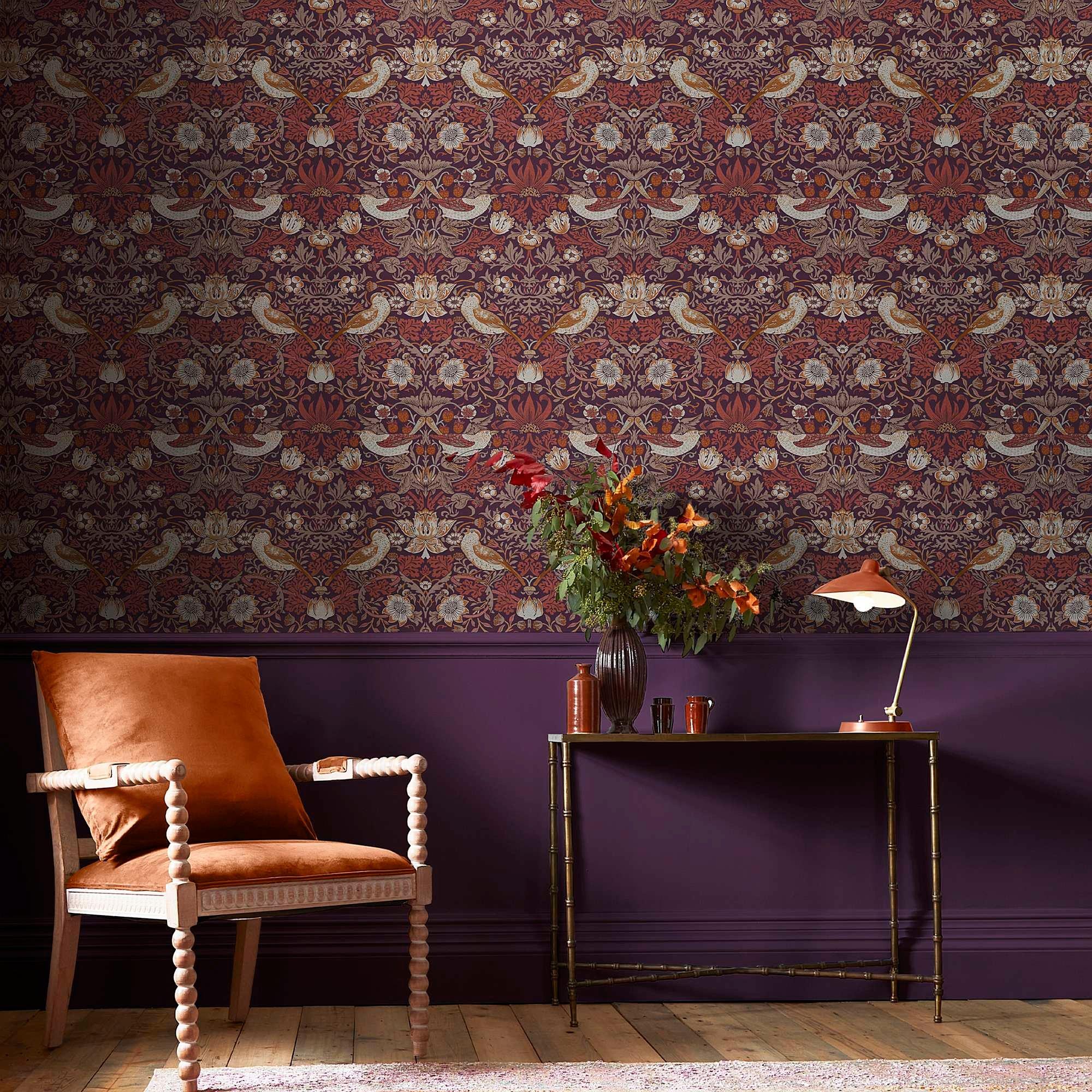 Purple - William Morris - William Morris at Home Strawberry Thief Plum Wallp - 1