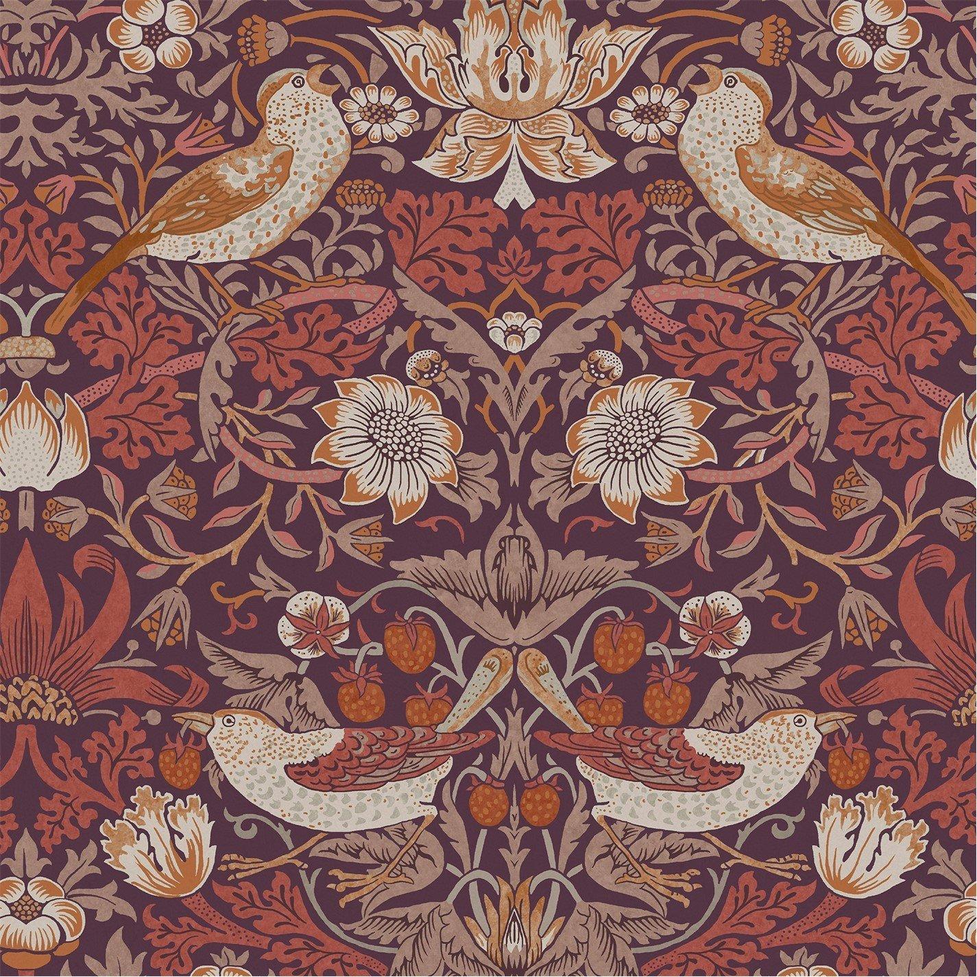 William Morris At Home  Strawberry Thief Plum Wallpaper - Purple