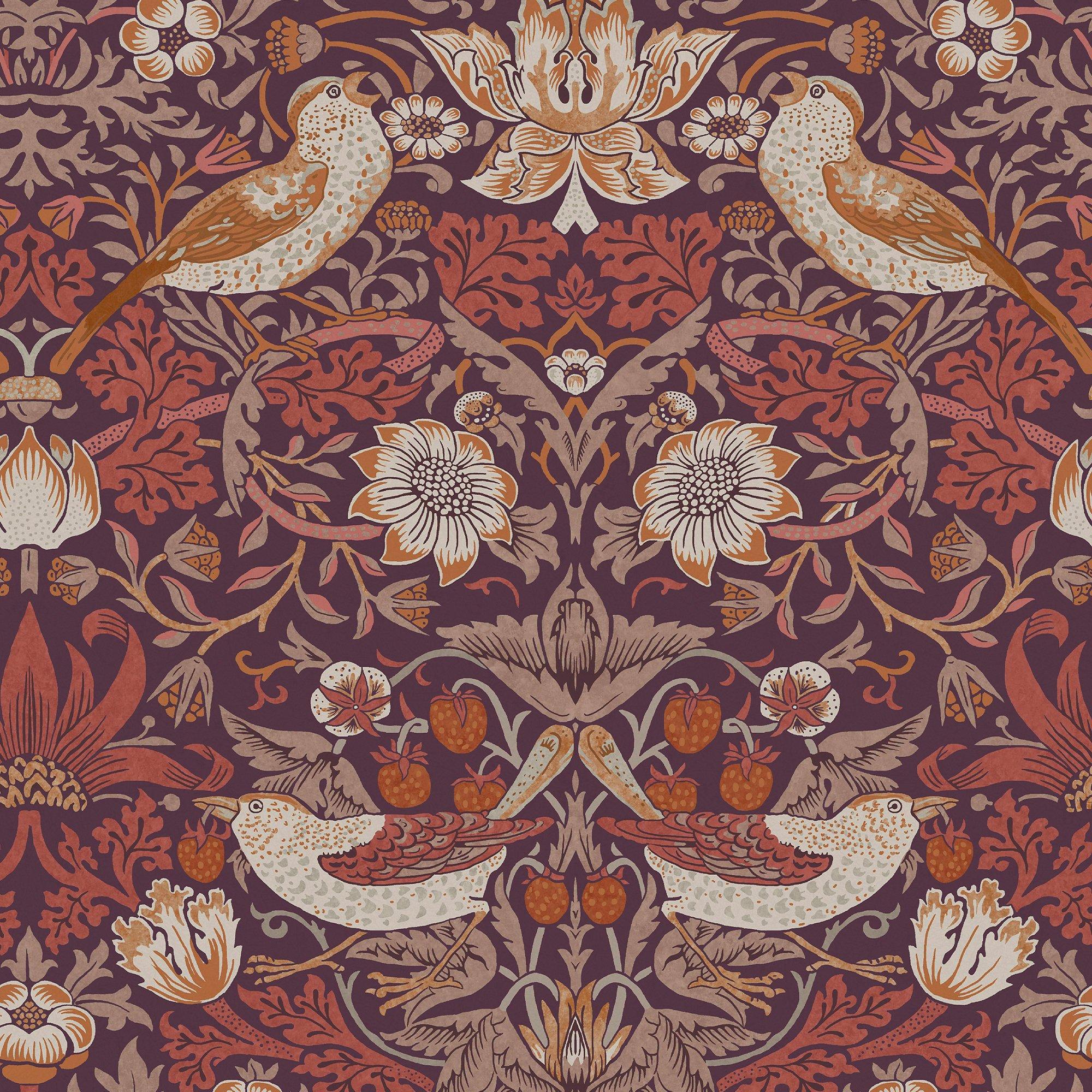 Purple - William Morris - William Morris at Home Strawberry Thief Plum Wallp - 2