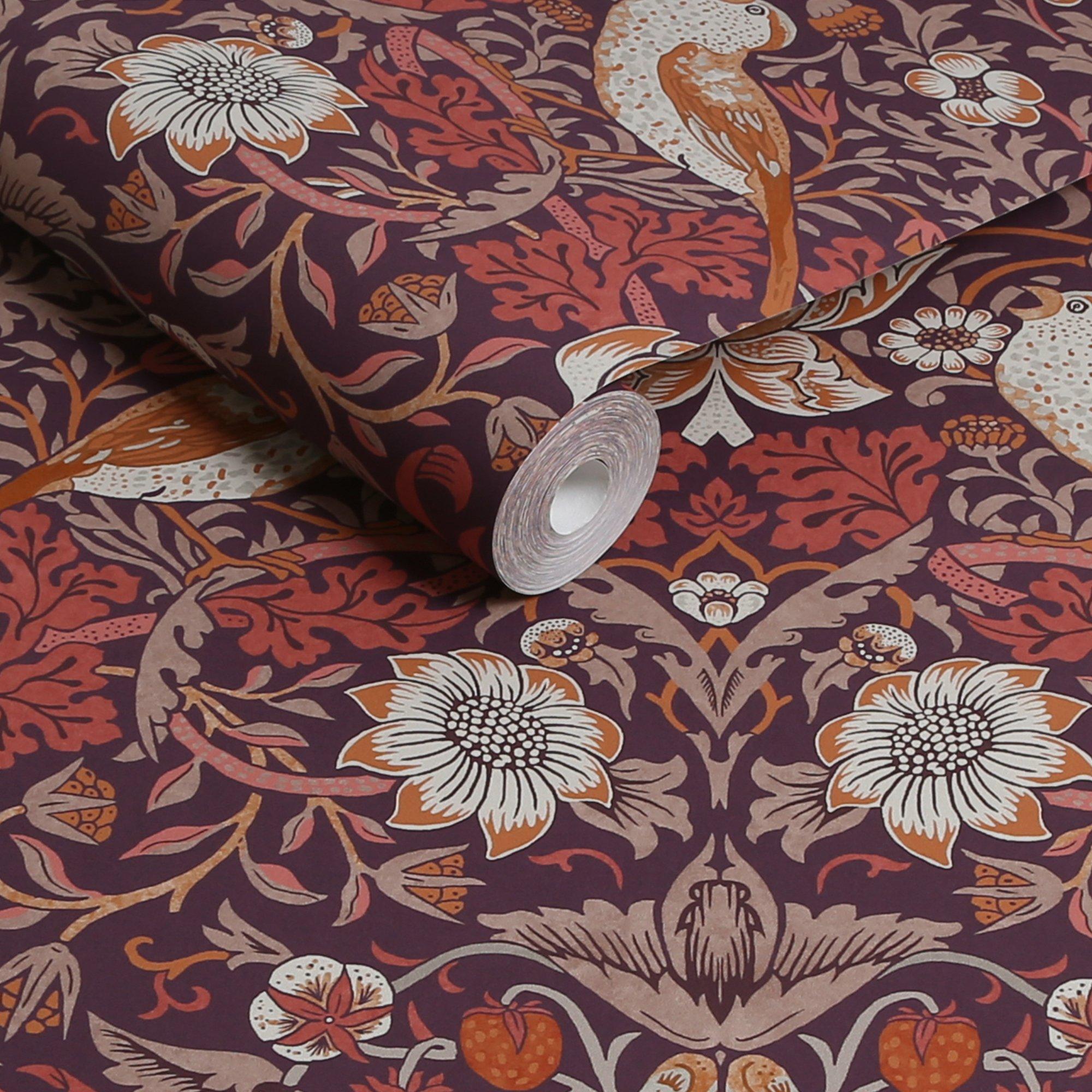 Purple - William Morris - William Morris at Home Strawberry Thief Plum Wallp - 3