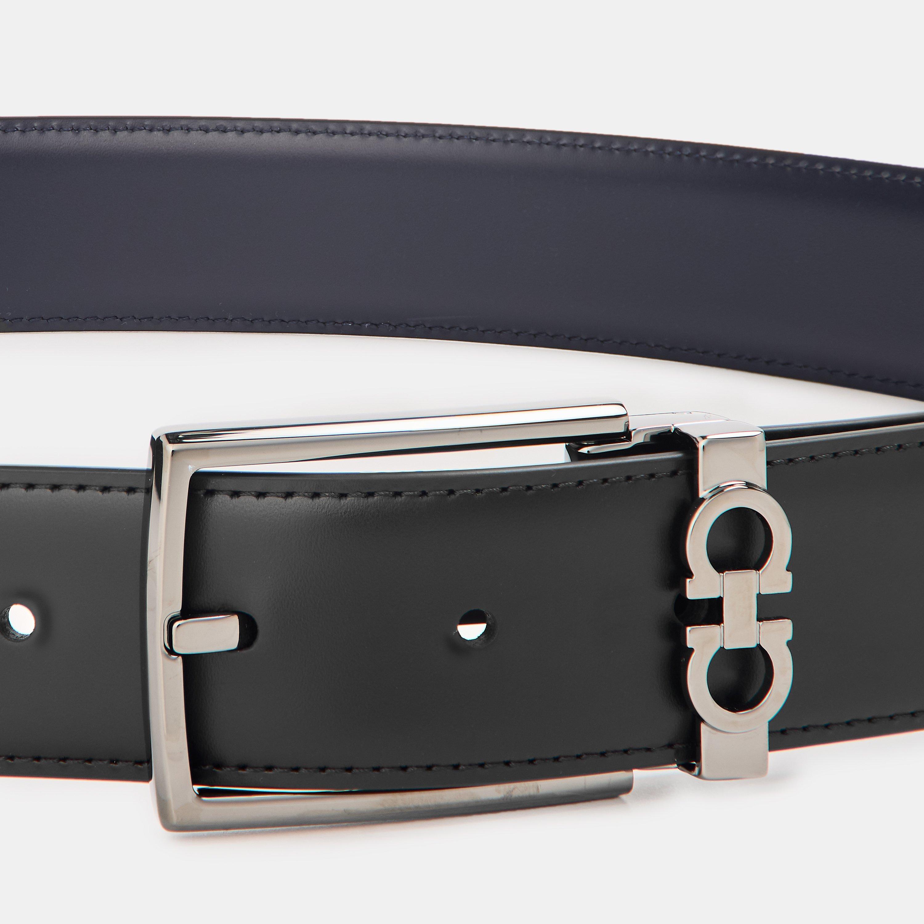 Nero/Midnight - Ferragamo - Men's Square Double Adjustable Leather Belt - 4
