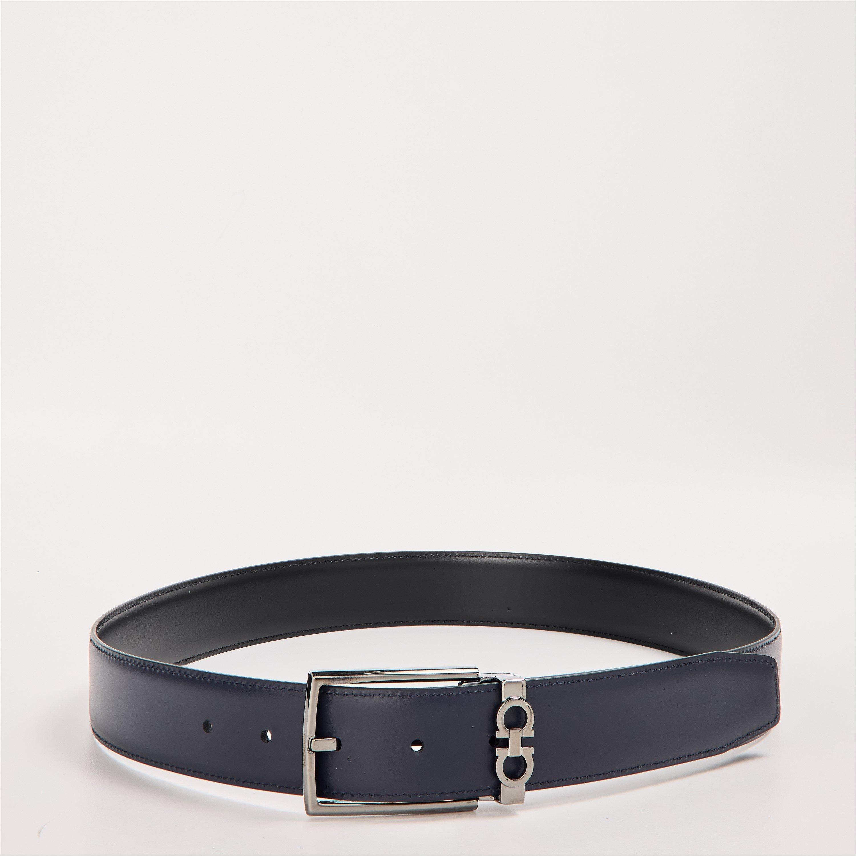 Nero/Midnight - Ferragamo - Men's Square Double Adjustable Leather Belt - 5
