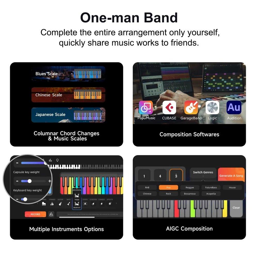 Black - PopuMusic - PopuPiano Smart Portable Piano MIDI Keyboard Contr - 6