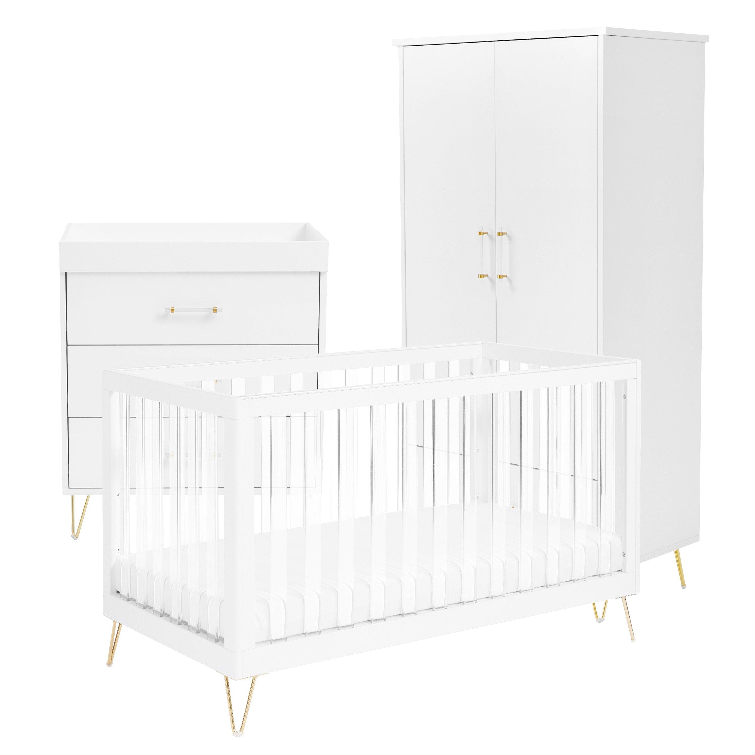 Babymore  Newborn Kimi Xl Acrylic 3 Piece Nursery Room Set - White - Variable