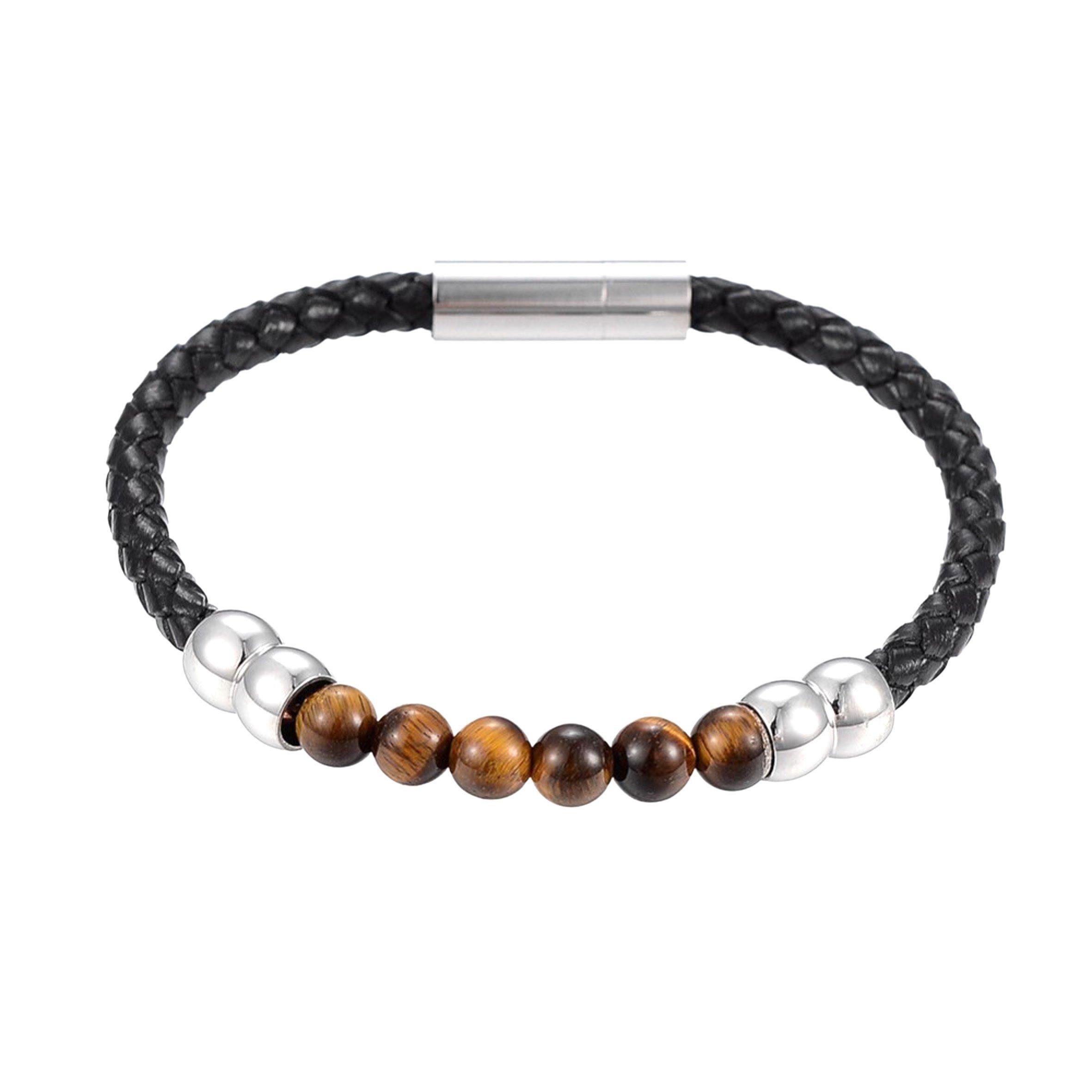 Black / Brown - Aye Do Gifts - Mens Tigers Eye Leather Bracelet 6322-NP-MTEYLEAB