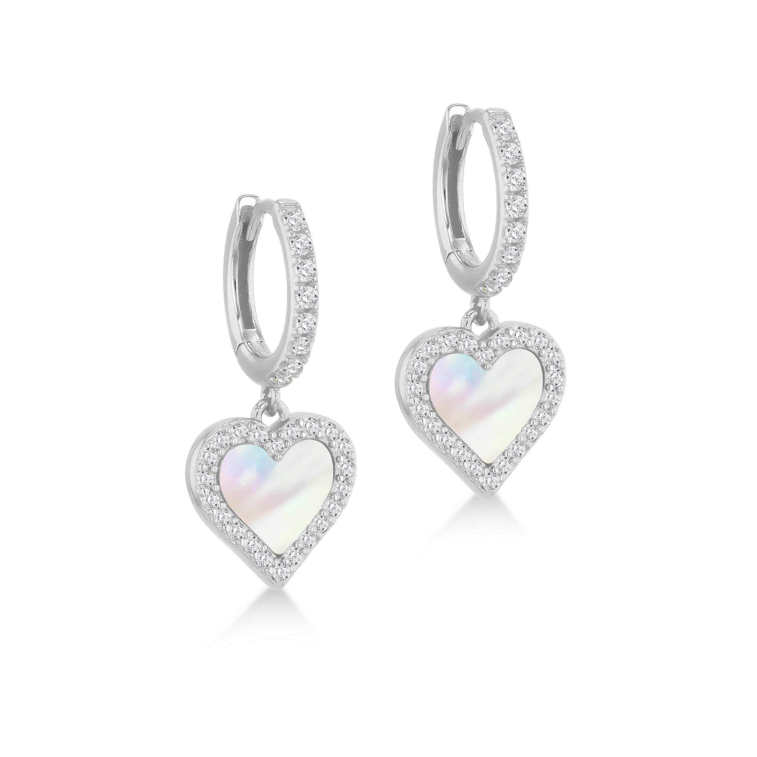 Sterling Silver - Be You - Sterling Silver Mother of Pearl Heart Drop Earring - 1