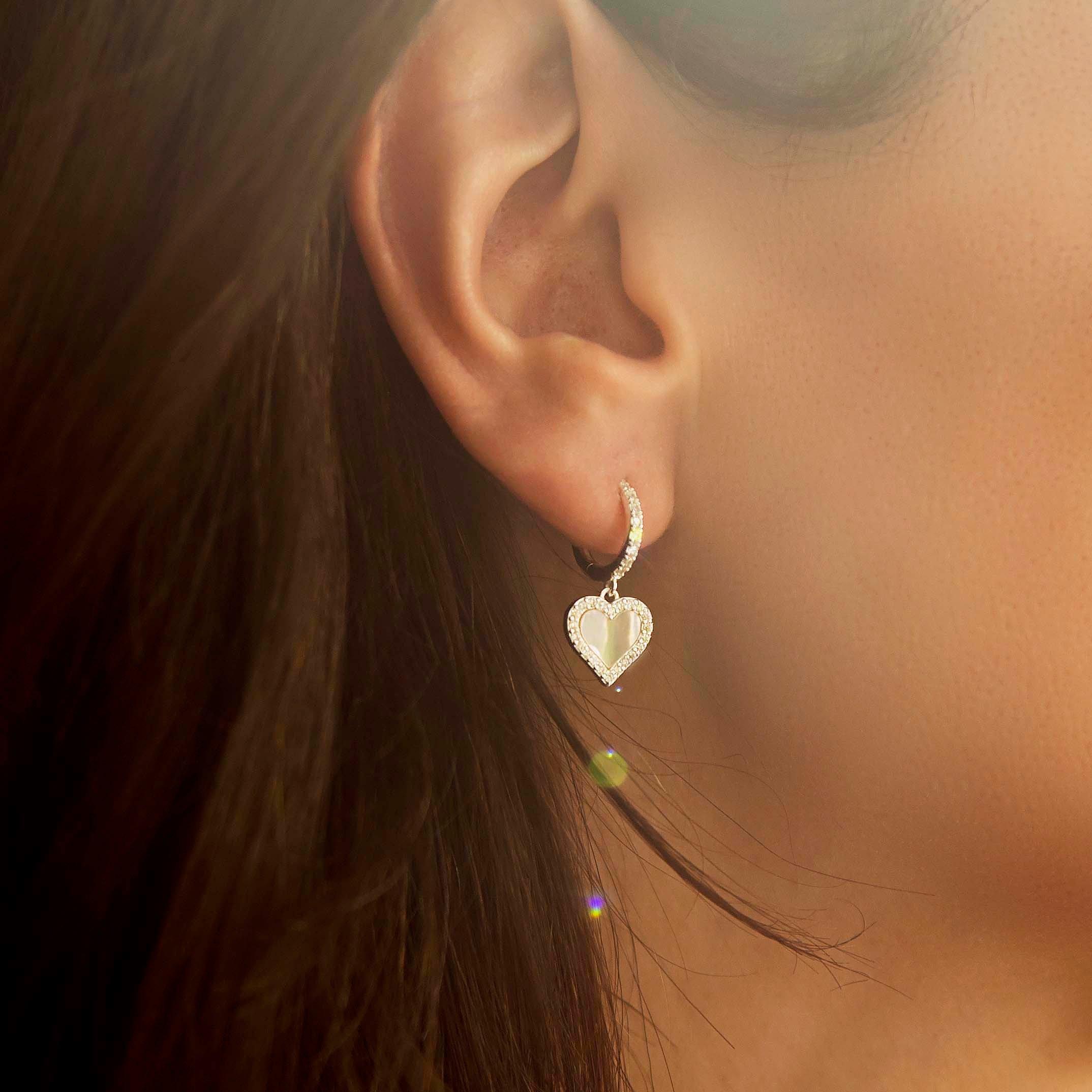 Sterling Silver - Be You - Sterling Silver Mother of Pearl Heart Drop Earring - 2