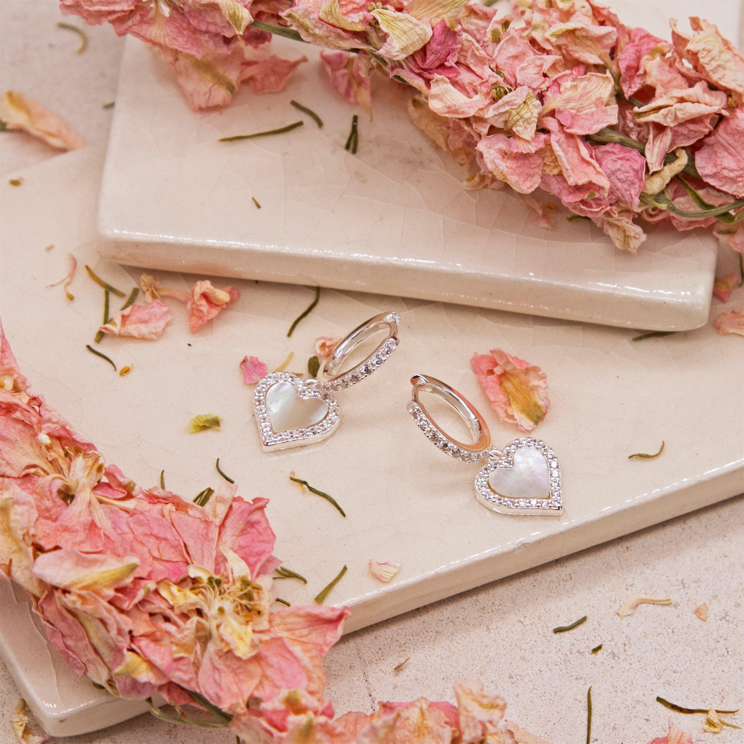 Sterling Silver - Be You - Sterling Silver Mother of Pearl Heart Drop Earring - 3