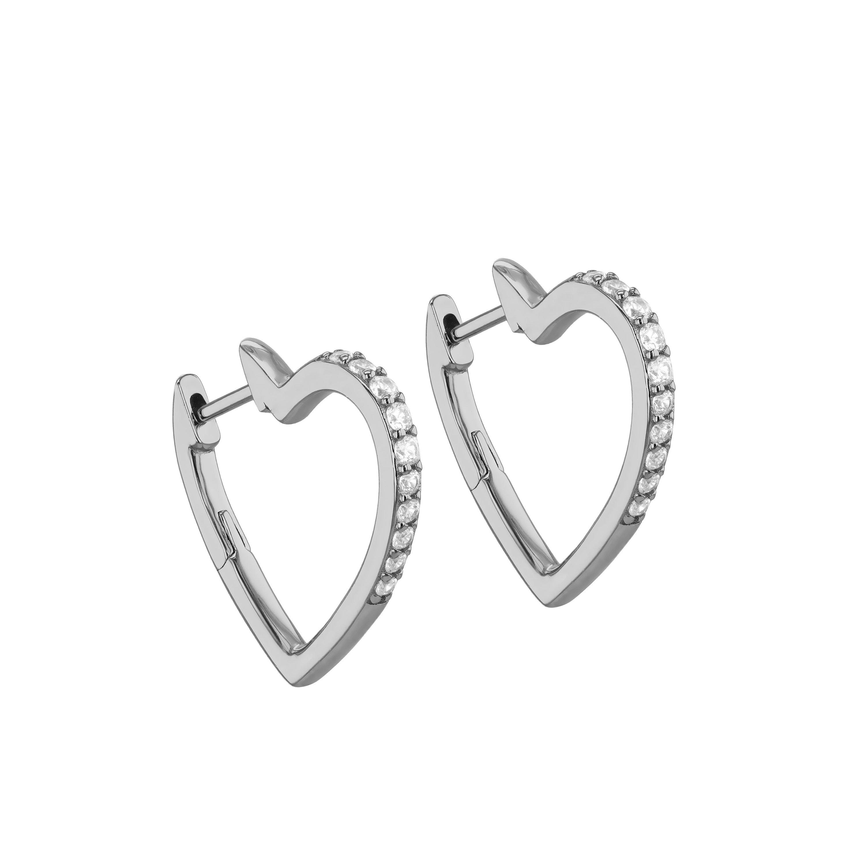 Sterling Silver - Be You - Sterling Silver CZ Heart Hoop Earrings - 1