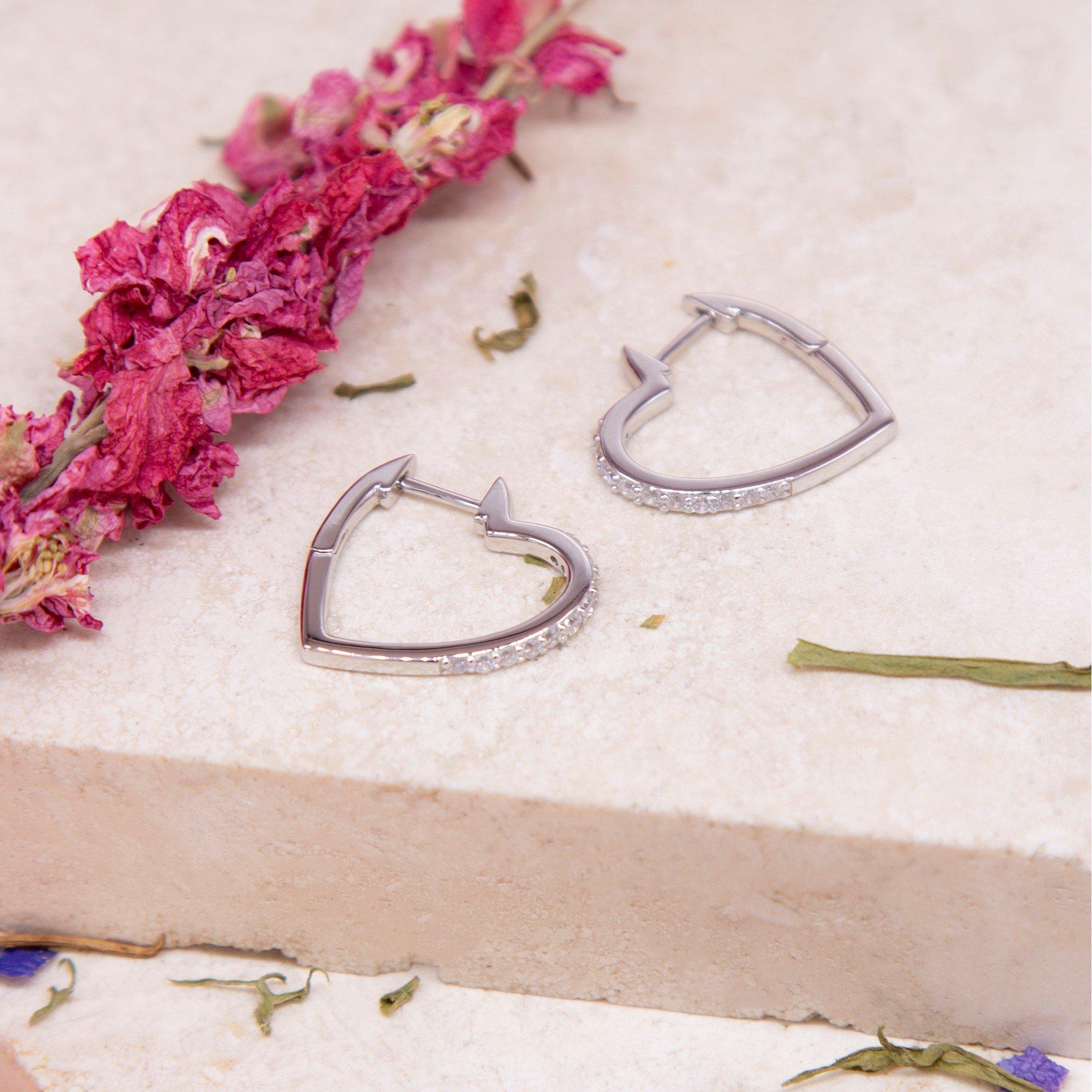 Sterling Silver - Be You - Sterling Silver CZ Heart Hoop Earrings - 3