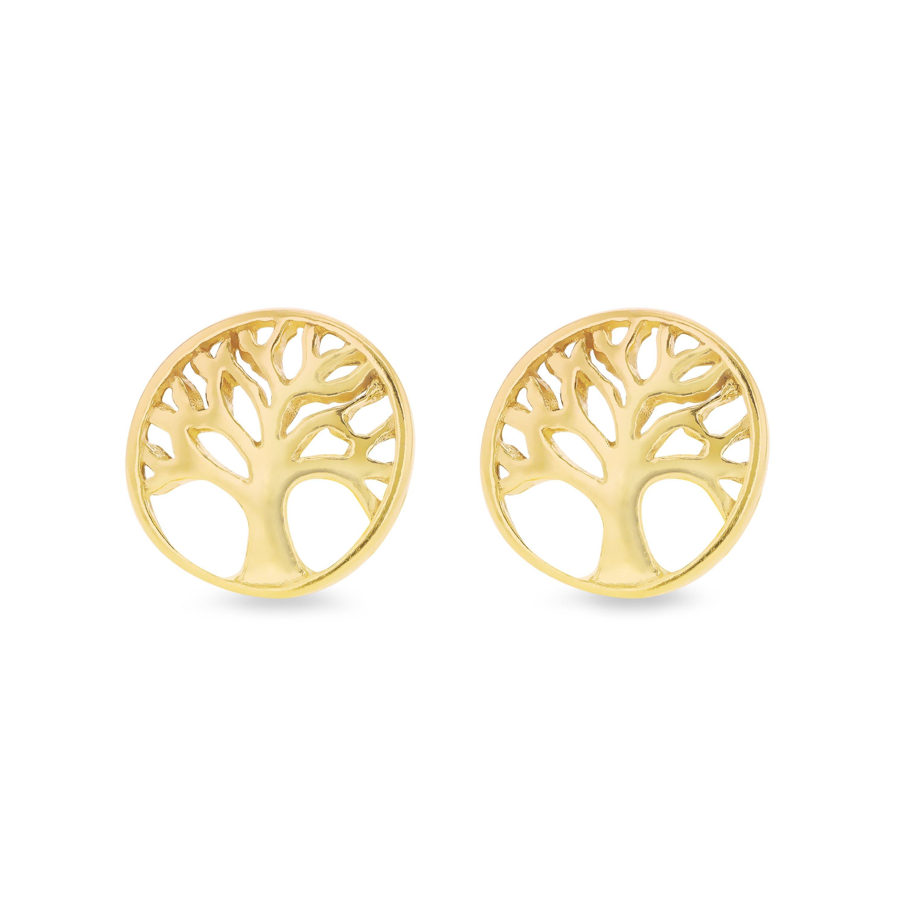 Yellow Gold Pla - Be You - Sterling Silver Gold Plated Tree of Life Studs - 1