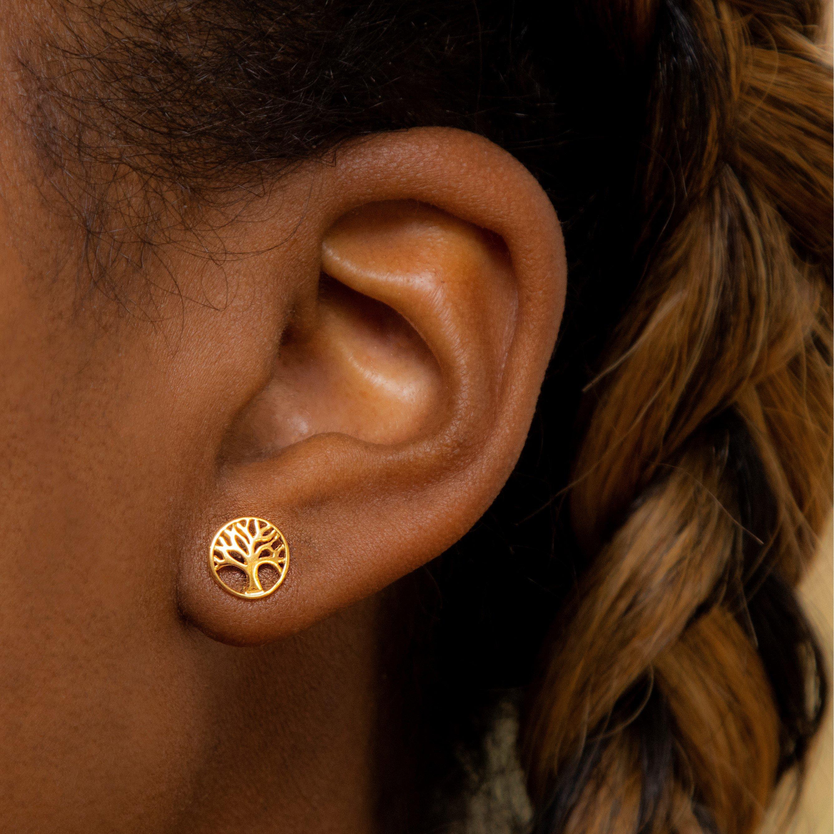 Yellow Gold Pla - Be You - Sterling Silver Gold Plated Tree of Life Studs - 2