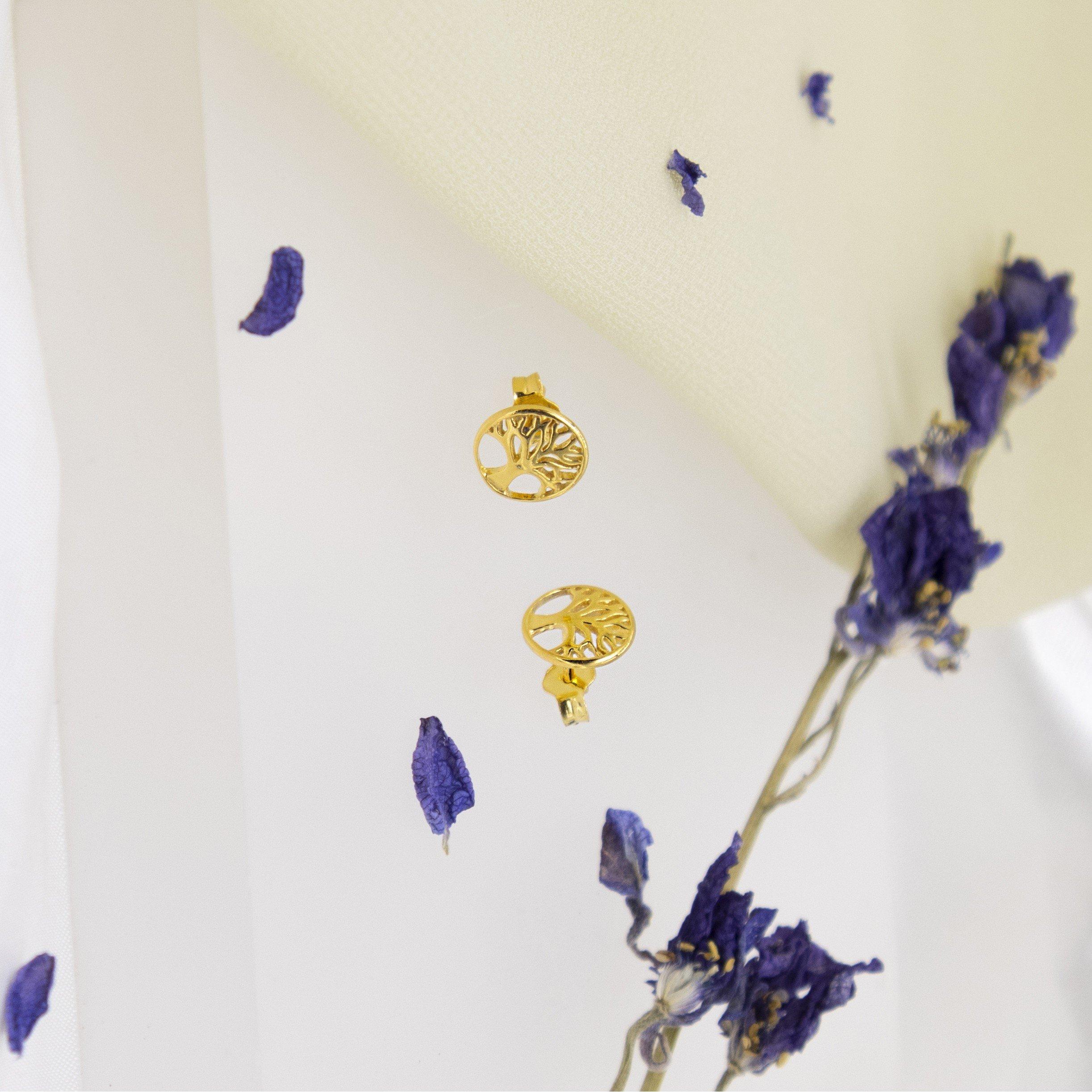 Yellow Gold Pla - Be You - Sterling Silver Gold Plated Tree of Life Studs - 3