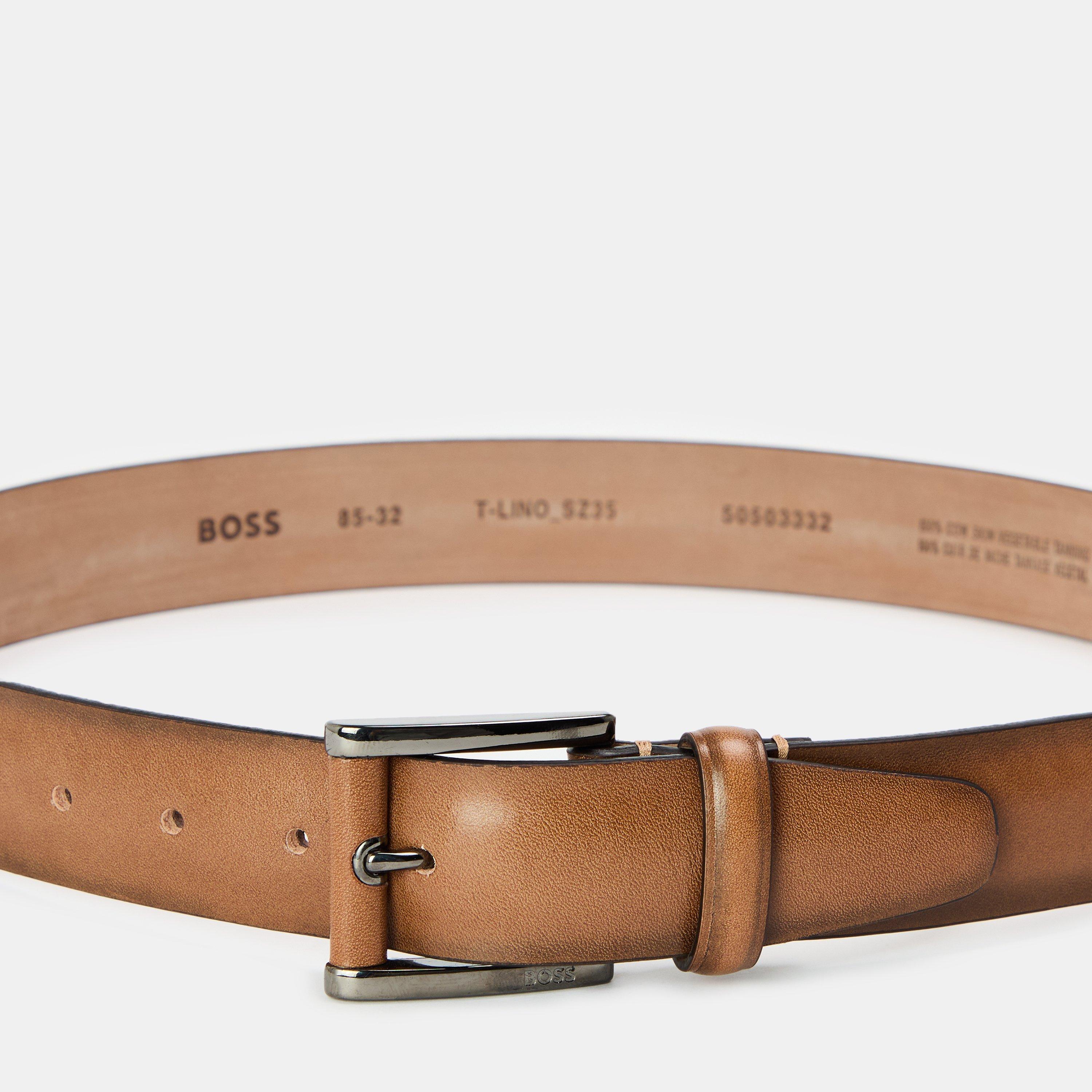 Beige - Boss - Men's T Lino Leather Belt - 3