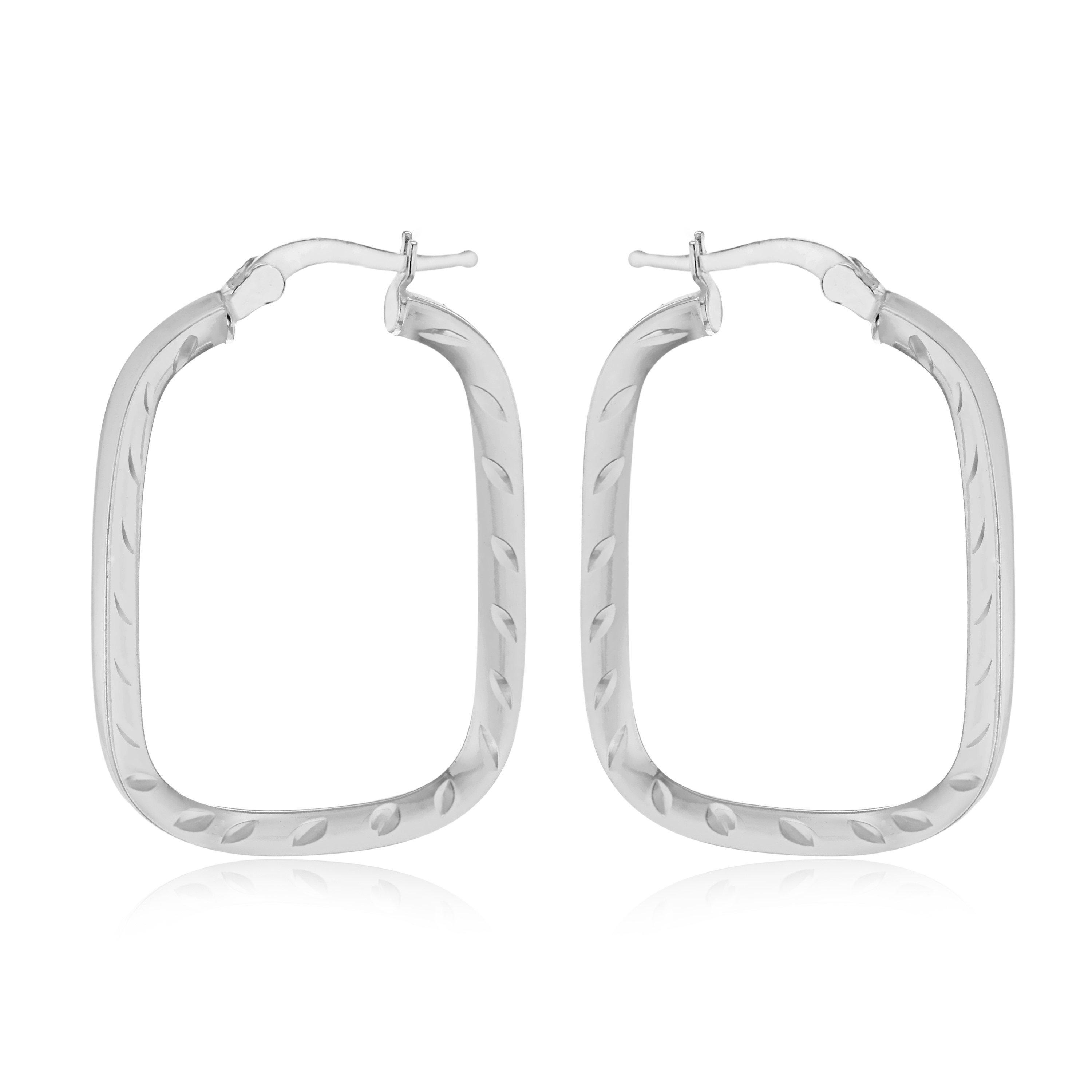 Be You Sterling Silver Patterned-Rectangle Hoops