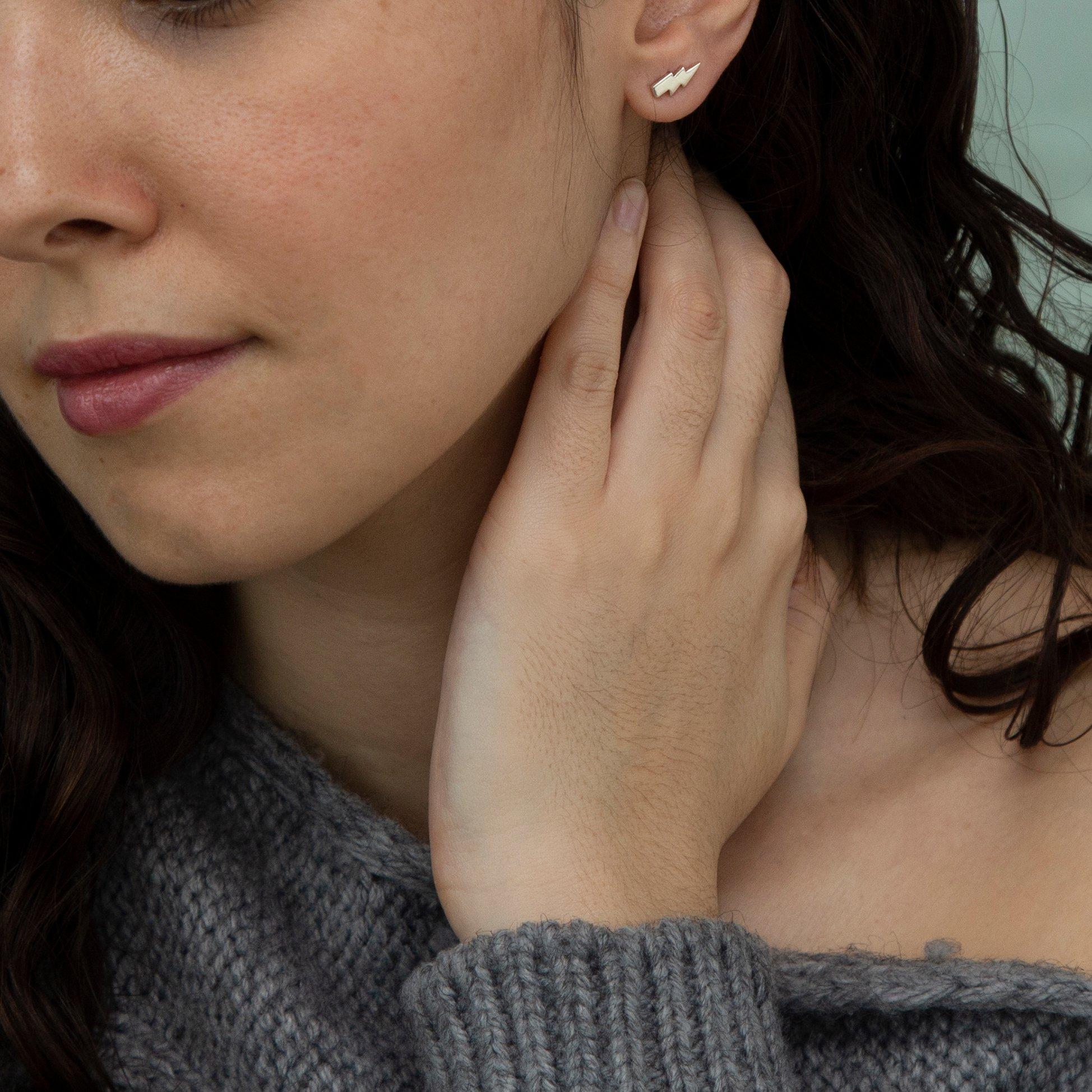 Sterling Silver - Be You - Sterling Silver Lightning Bolt Stud Earrings - 2