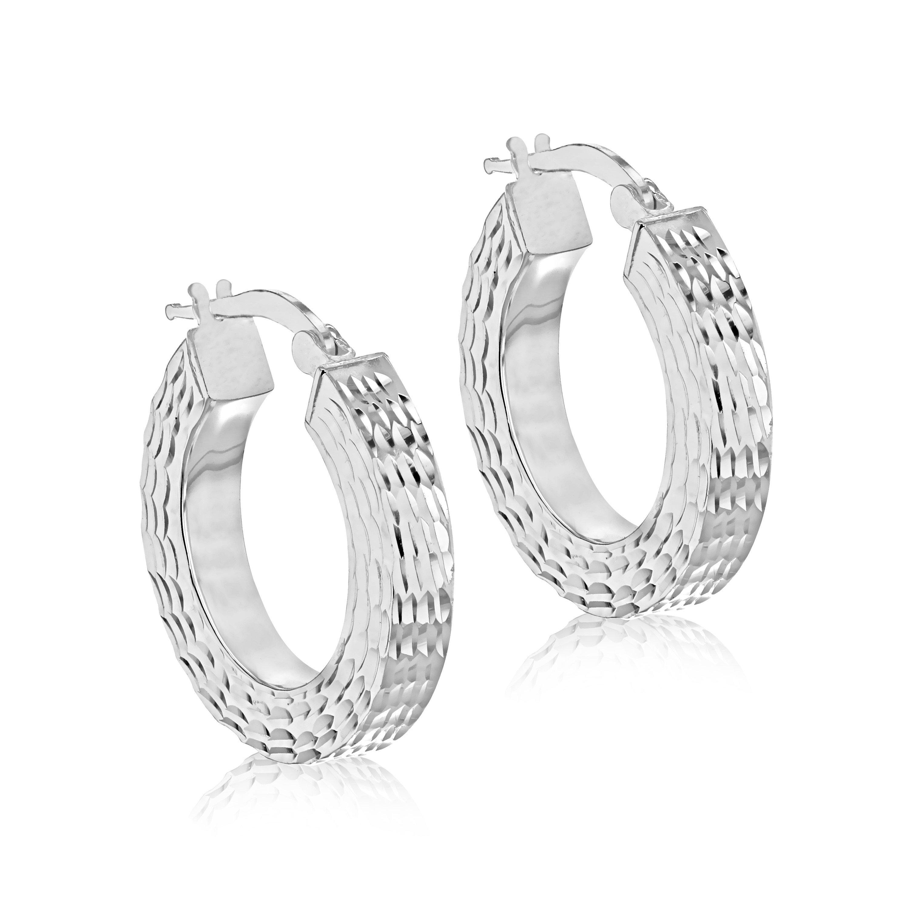 Be You Sterling Silver Square-Tube Patterned Hoops