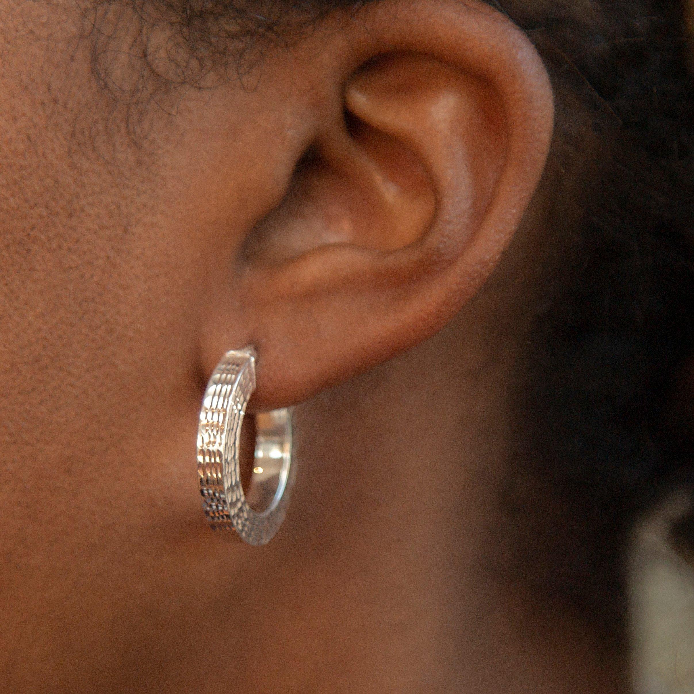 Sterling Silver - Be You - Sterling Silver Square-Tube Patterned Hoops - 2