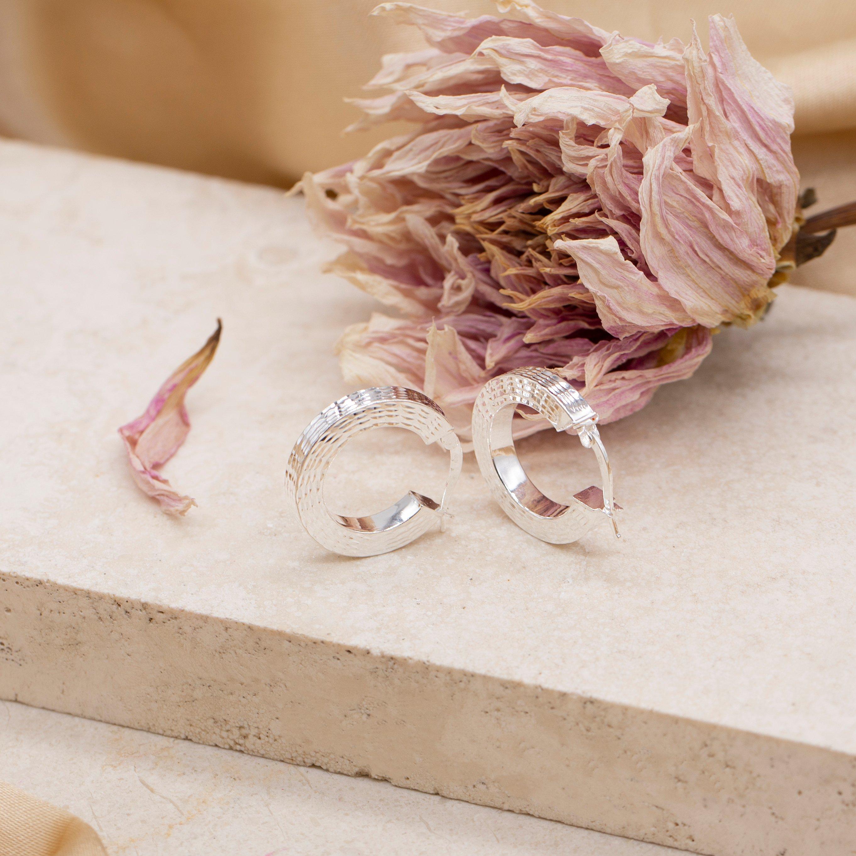 Sterling Silver - Be You - Sterling Silver Square-Tube Patterned Hoops - 3