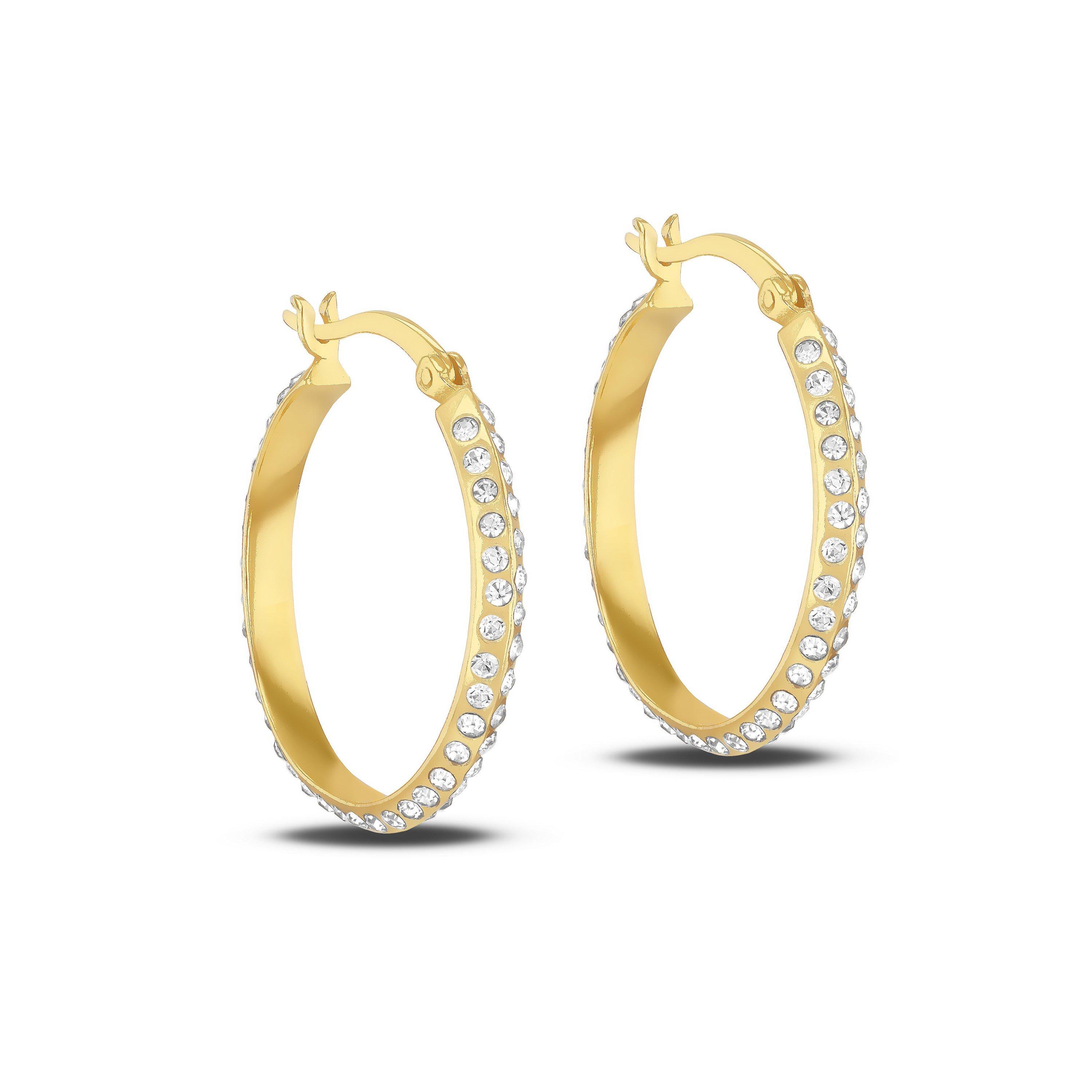 Yellow Gold Pla - Be You - Sterling Silver Gold Plated CZ Round Earrings - 1