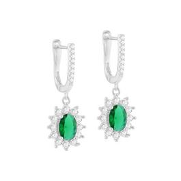 Be You Sterling Silver CZ Emerald Flower Drop Earrings