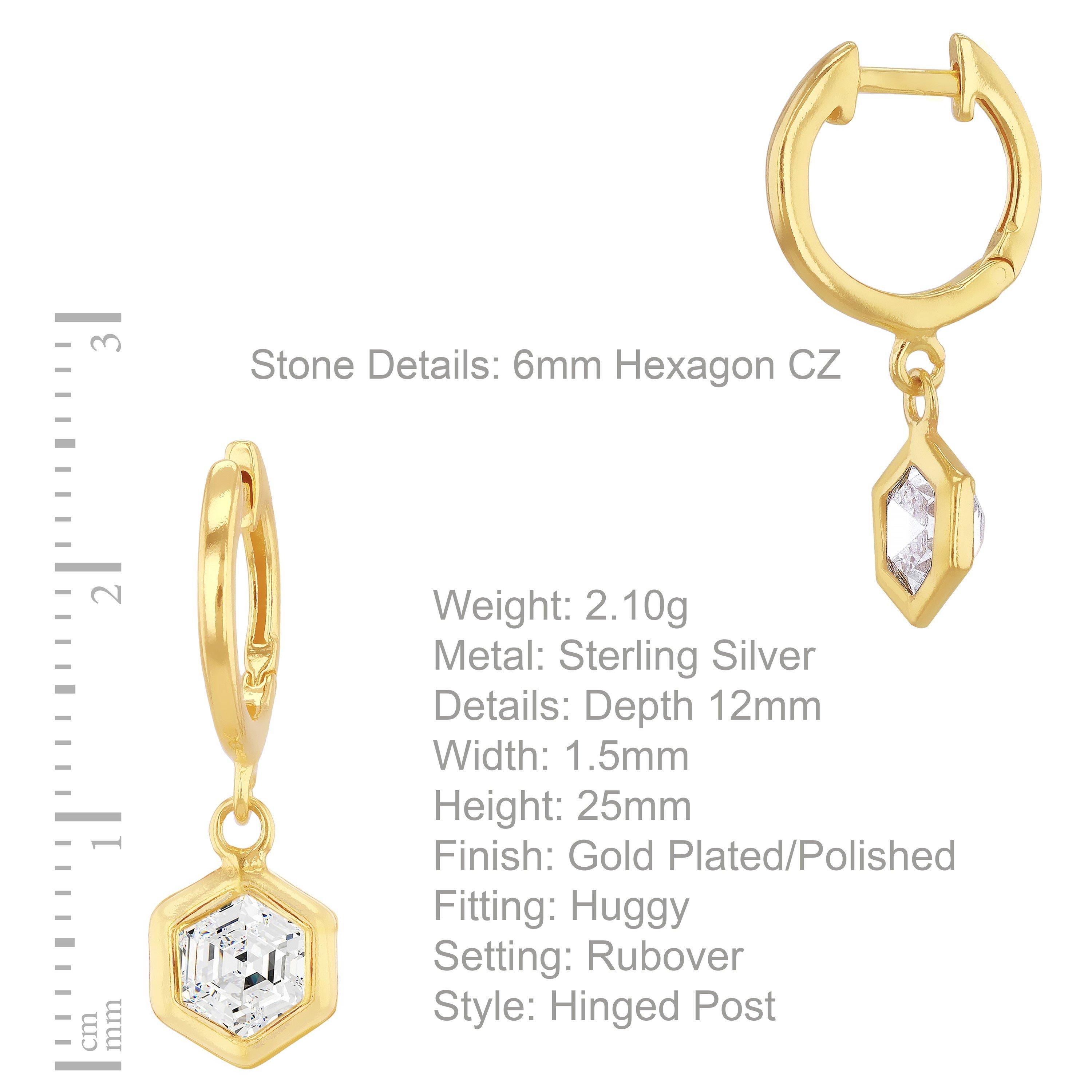 Yellow Gold Pla - Be You - Sterling Silver Gold Plated Hexagon CZ Earring - 4