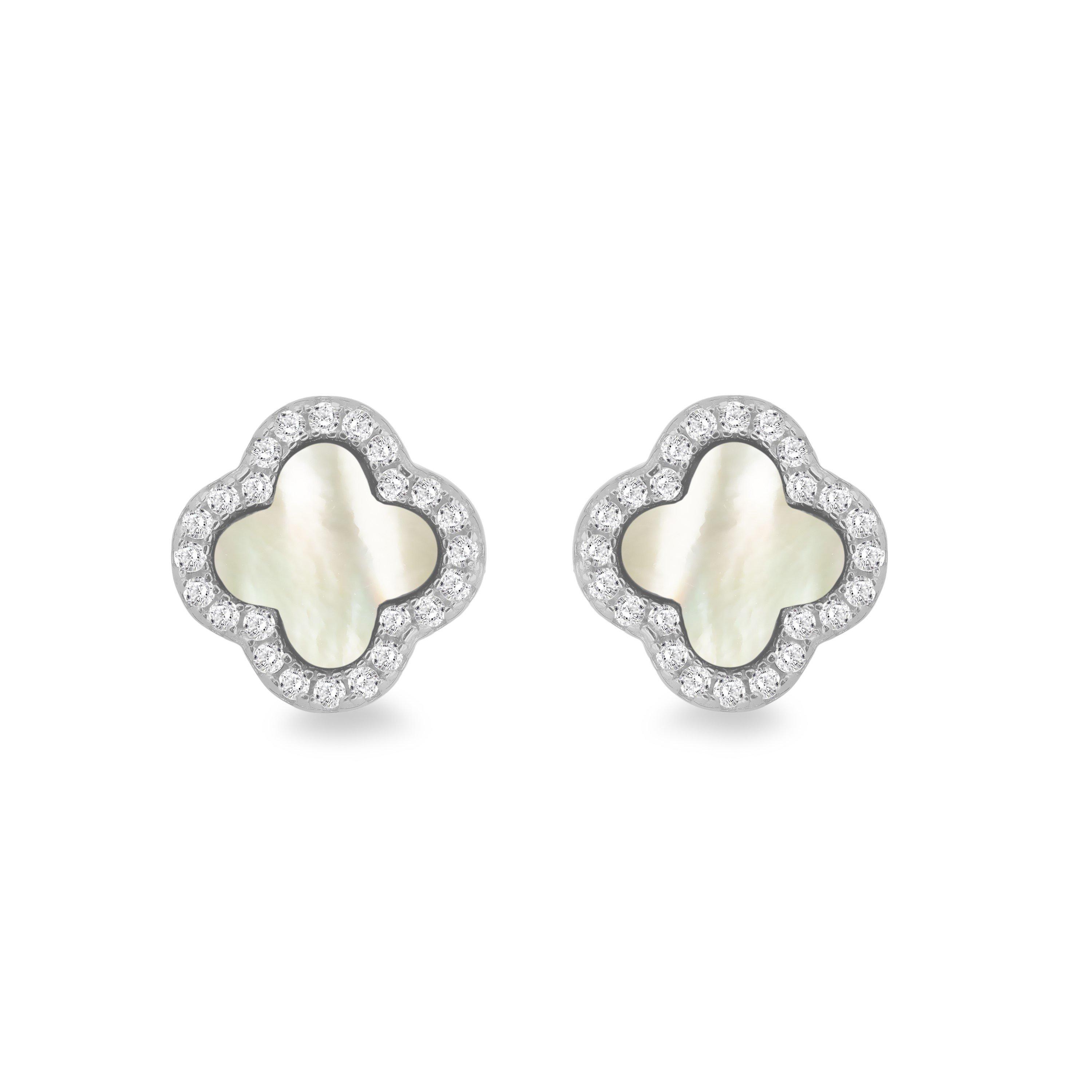 Sterling Silver - Be You - Sterling Silver Clover Mother of Pearl & CZ Studs - 1