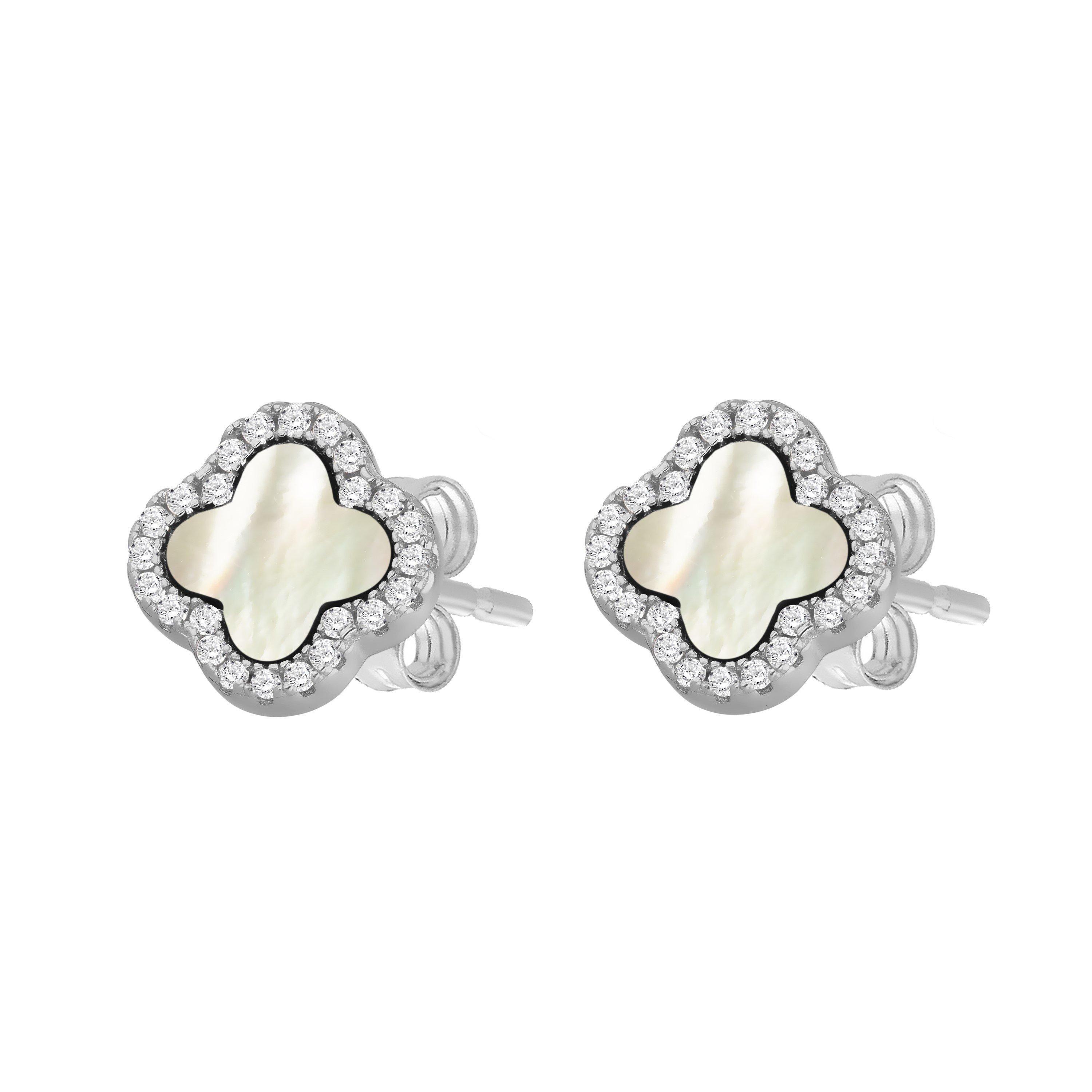 Sterling Silver - Be You - Sterling Silver Clover Mother of Pearl & CZ Studs - 2
