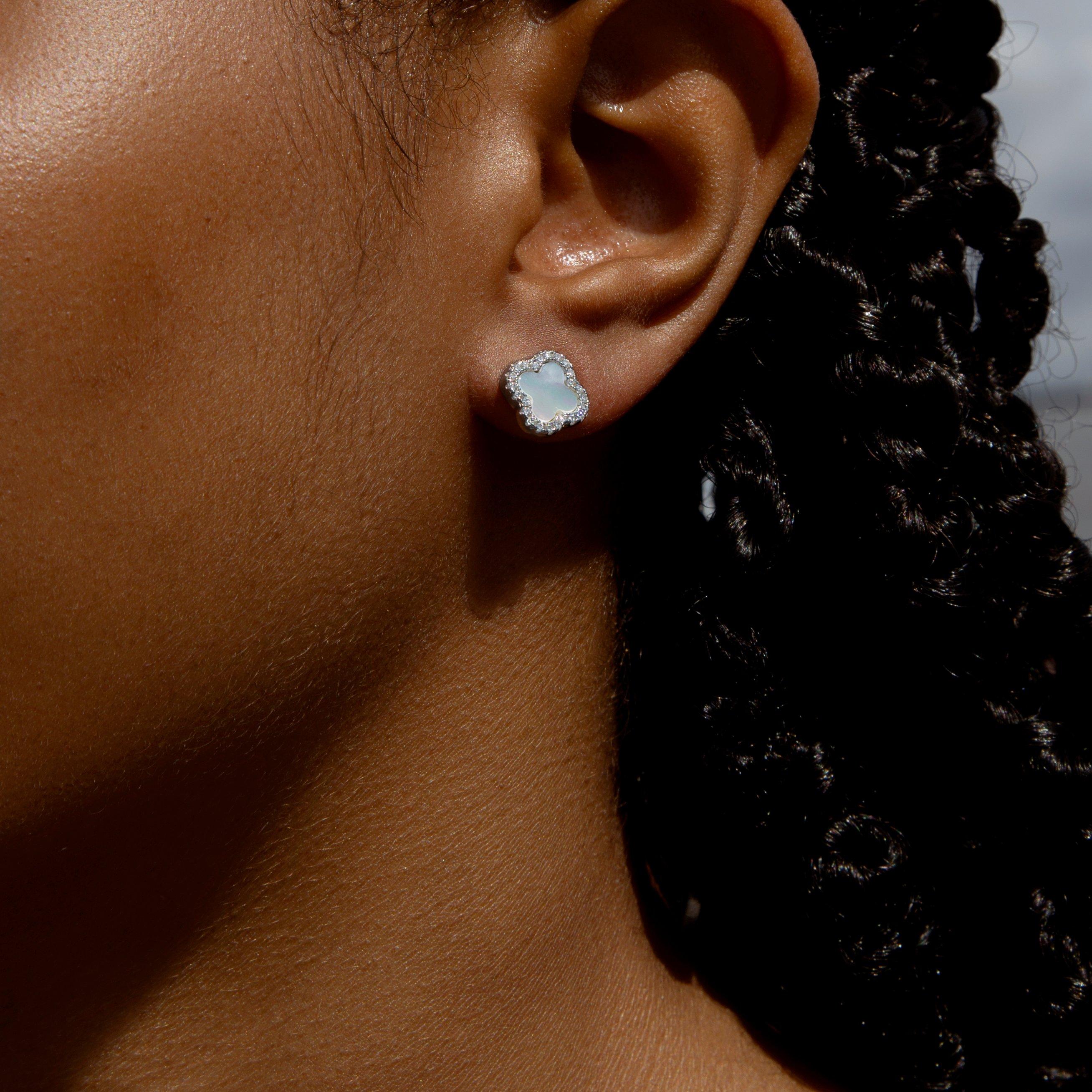 Sterling Silver - Be You - Sterling Silver Clover Mother of Pearl & CZ Studs - 4