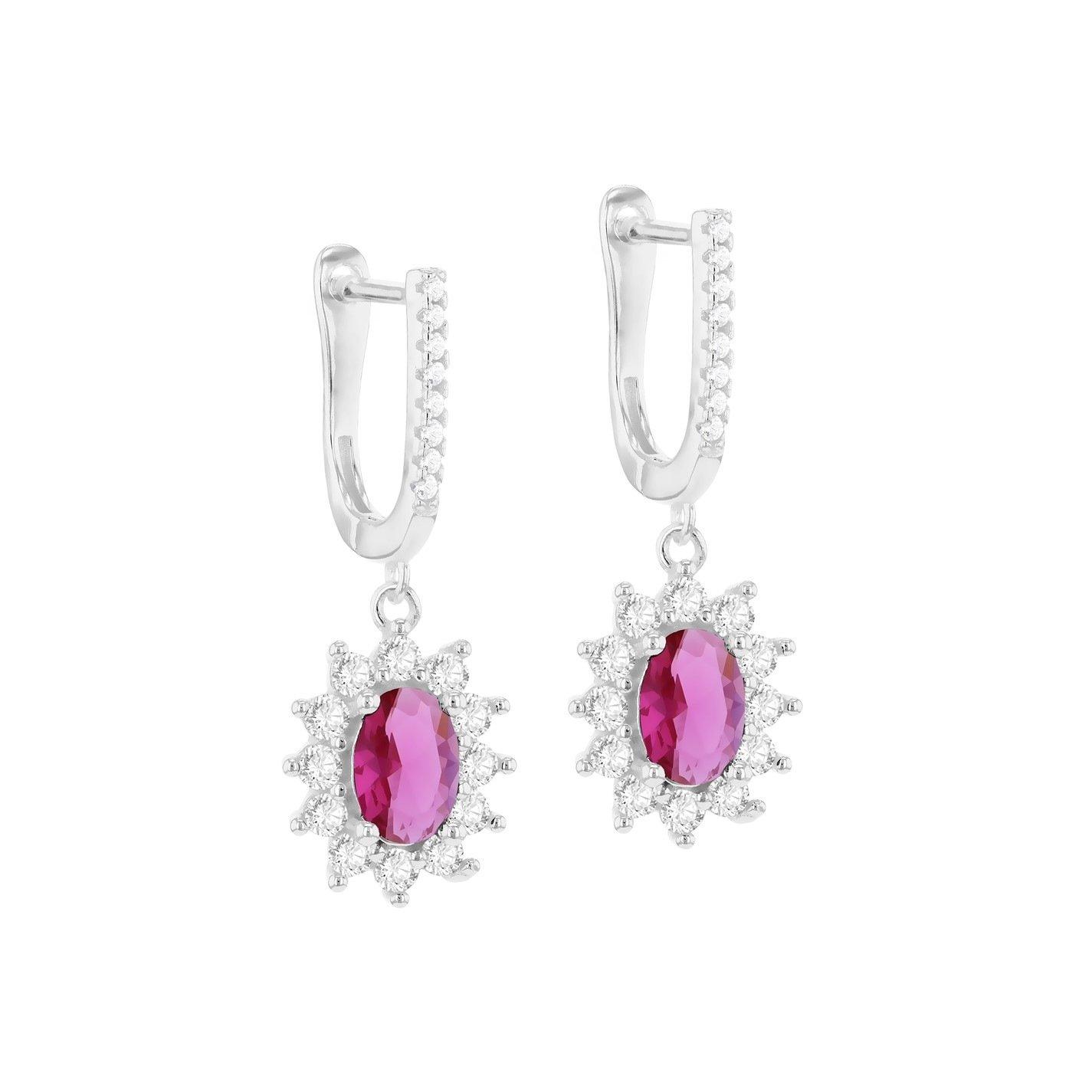 Sterling Silver - Be You - Sterling Silver CZ Ruby Flower Drop Earrings - 1