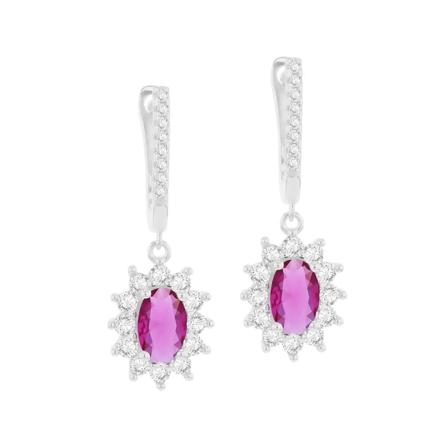 Sterling Silver - Be You - Sterling Silver CZ Ruby Flower Drop Earrings - 2