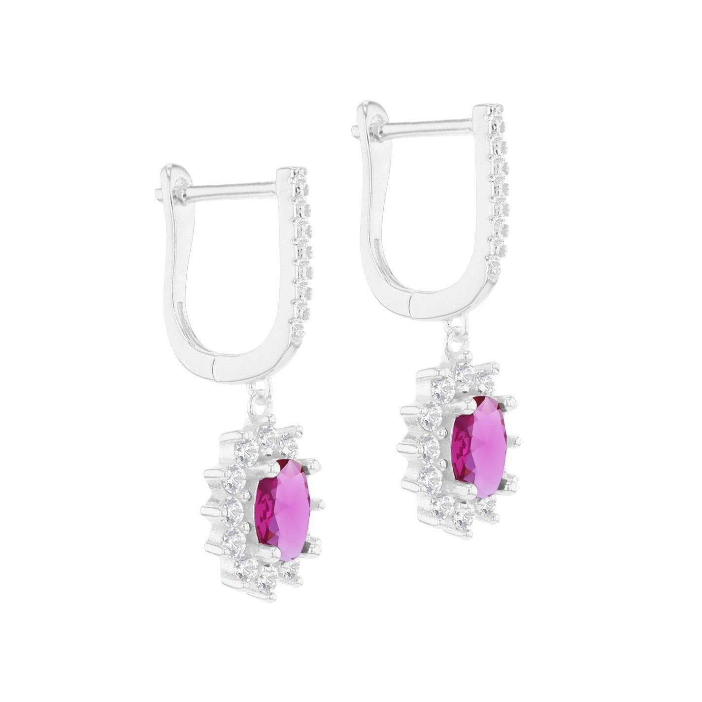Sterling Silver - Be You - Sterling Silver CZ Ruby Flower Drop Earrings - 3