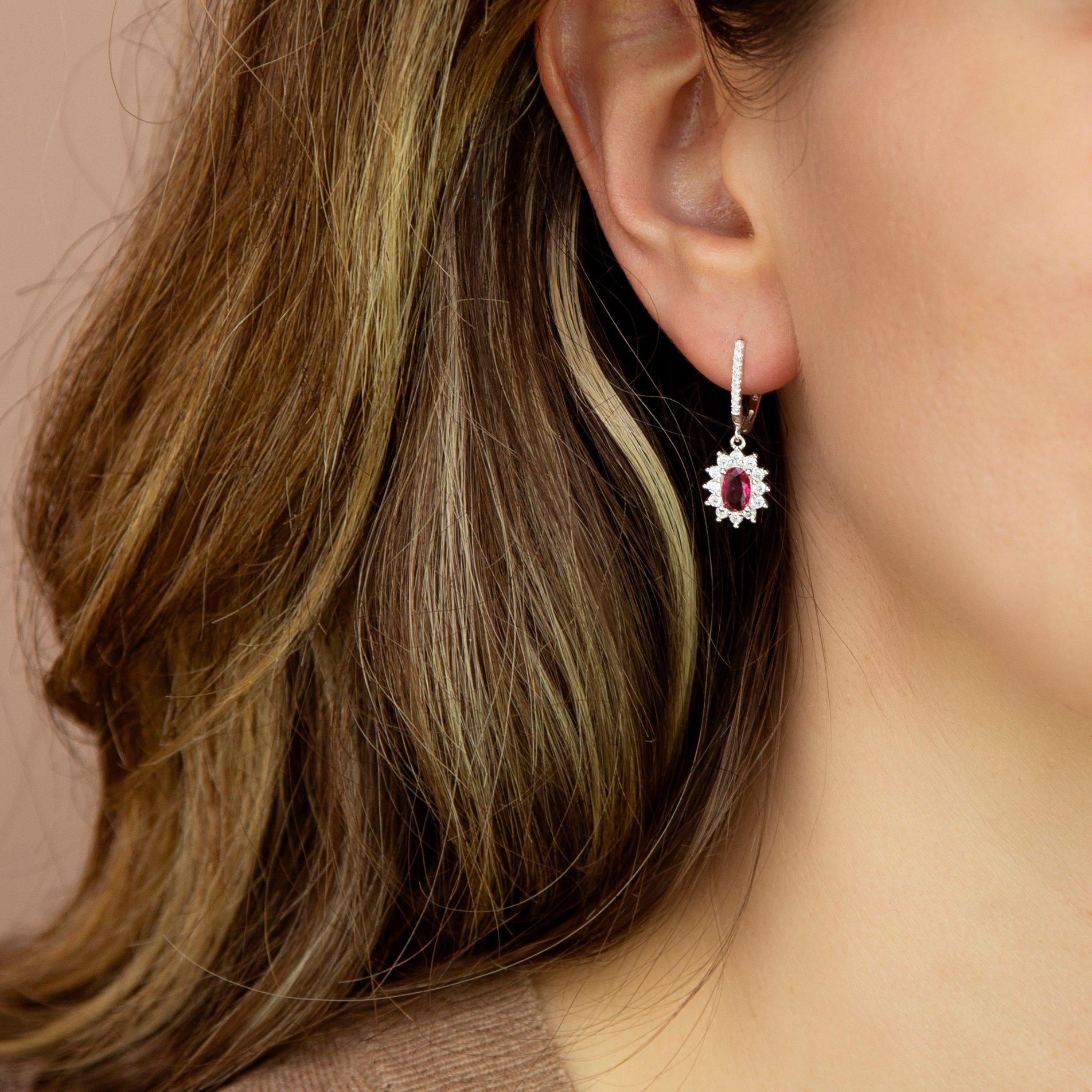 Sterling Silver - Be You - Sterling Silver CZ Ruby Flower Drop Earrings - 4