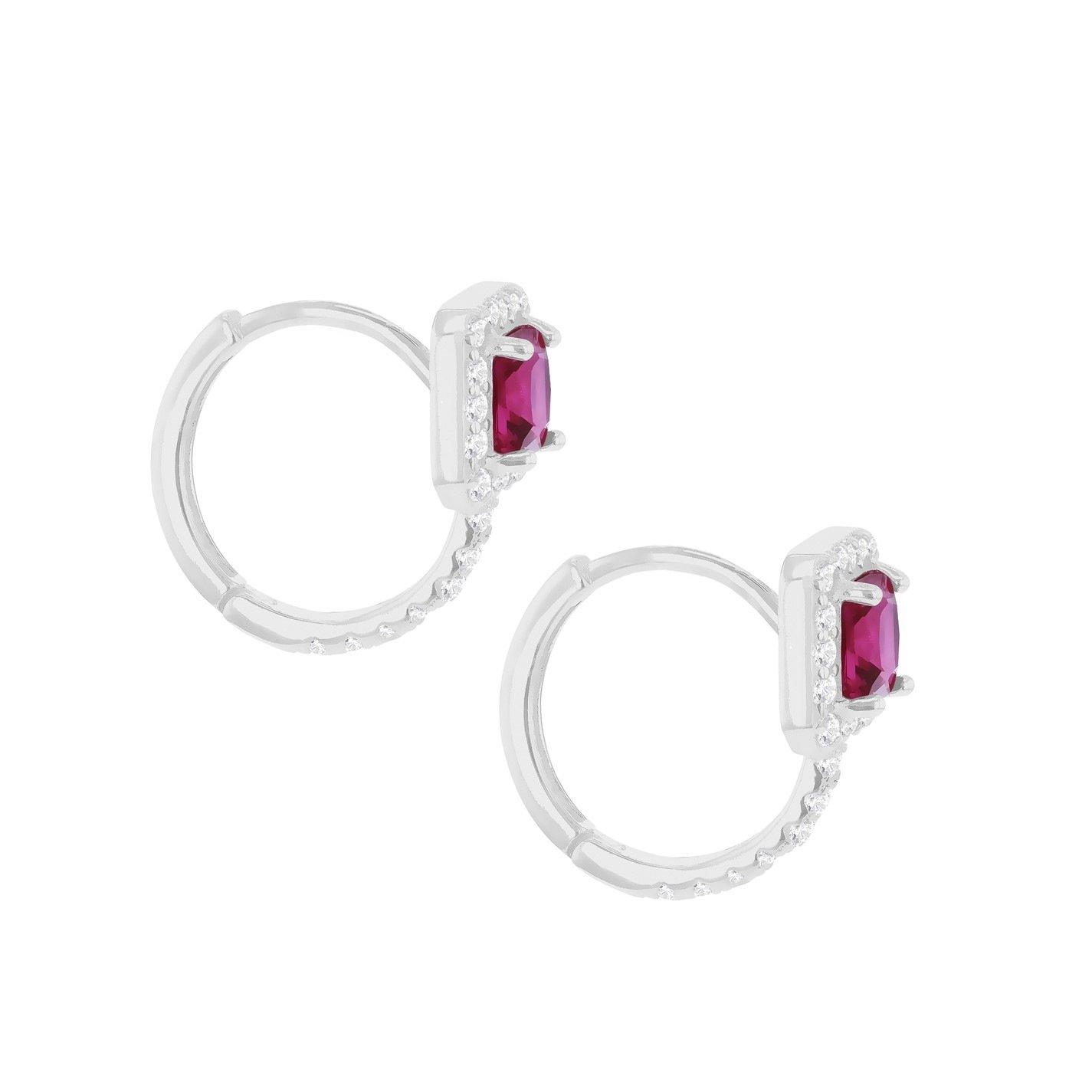 Sterling Silver - Be You - Sterling Silver CZ Ruby Cushion Huggy Earrings - 3